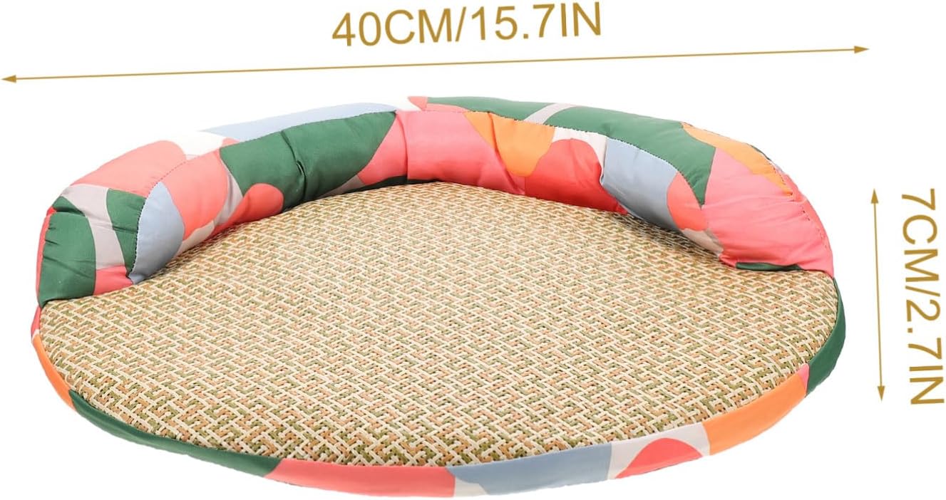 Pet Cooling Nest for Cats and Dogs Camouflage Summer Sleeping Mat Comfortable Rattan Cooling Bed with Anti-Slip Design Soft Cushion for Rest and Relaxation