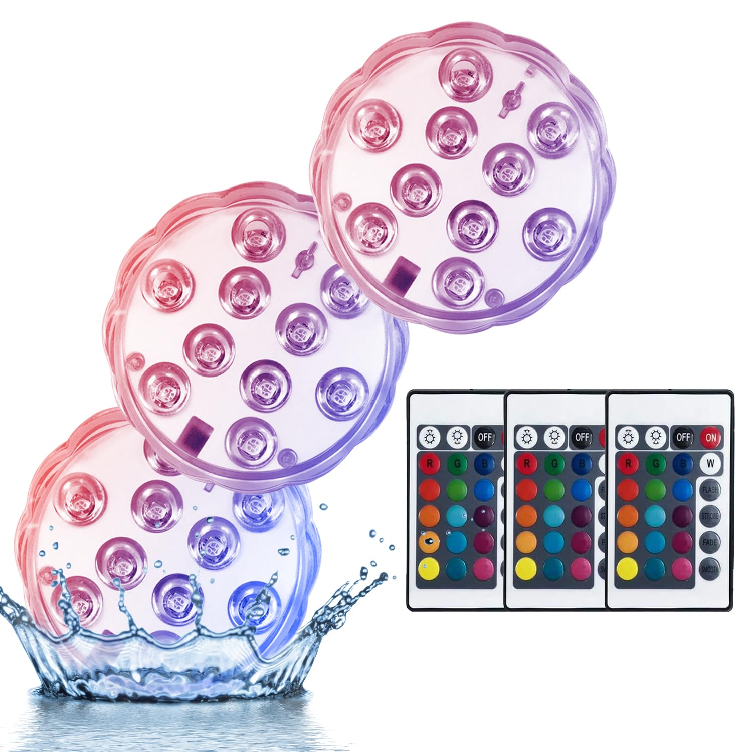 Creatrek Submersible LED Lights, Submersible Pool Lights RGB Underwater Pool Lights for Pond Light Vase Party Display 3PCS