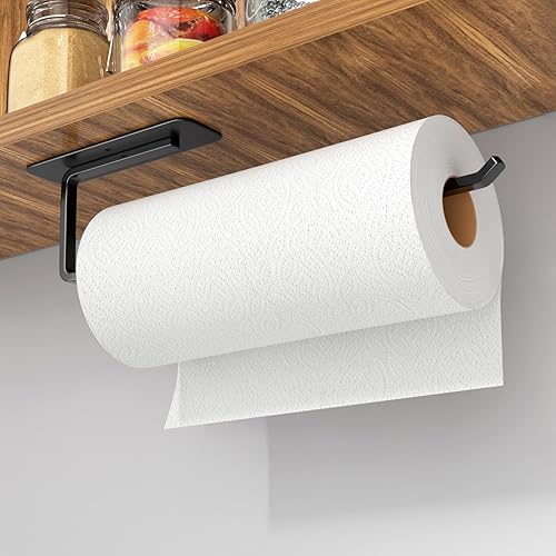 Soporte para toallas de papel debajo del gabinete, disponible en adhesivo y perforación, soporte de pared para toallas de papel negro, toallero de