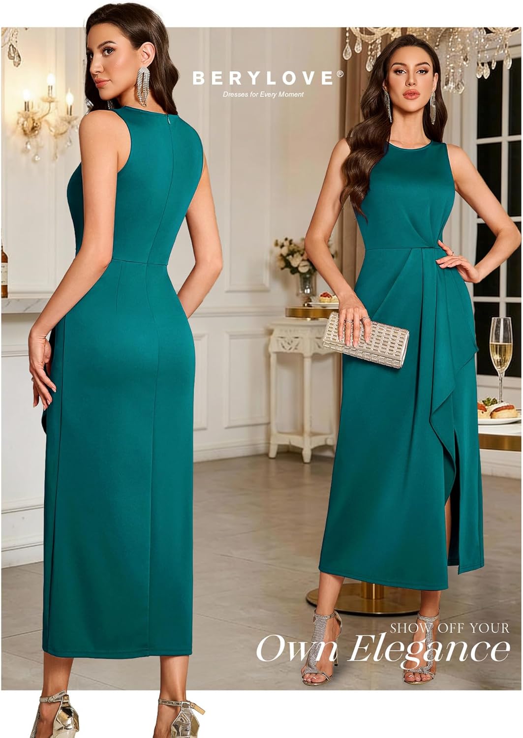 BeryLove Women's Formal Wedding Guest Slit Dress Classy Sleeveless Long Prom Gala Dresses - Image 2