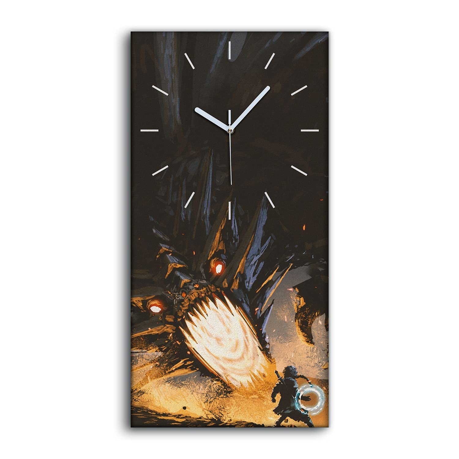 Horloge sur toile silencieuse 30x60cm décoration murale moderne dragon