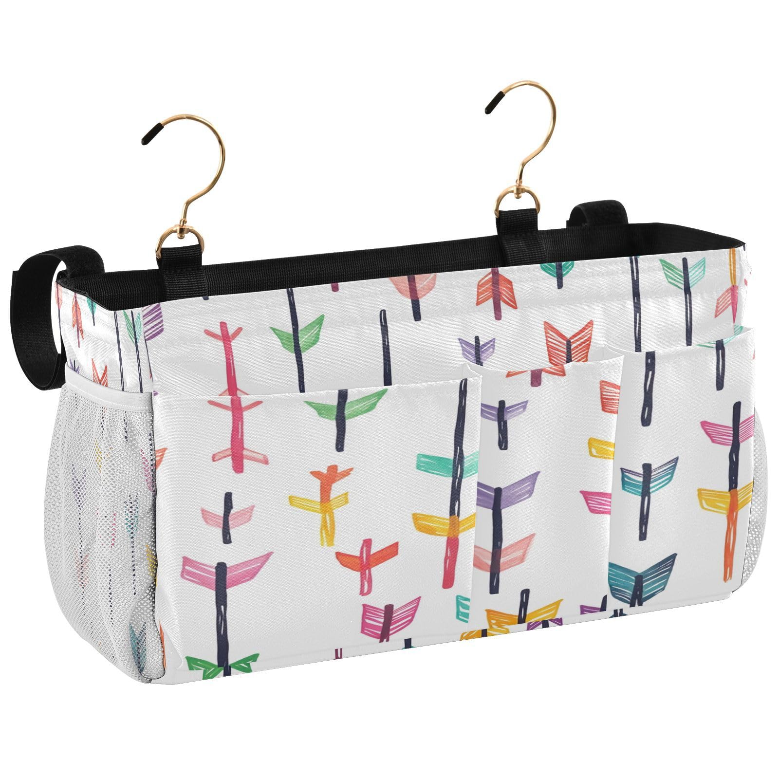 BOESI Doodle Colorful Arrow Pattern Bedside Storage Hanging Bag, Hanging Storage Basket, Suitable for Storing Cell Phones, Water Bottles, Books