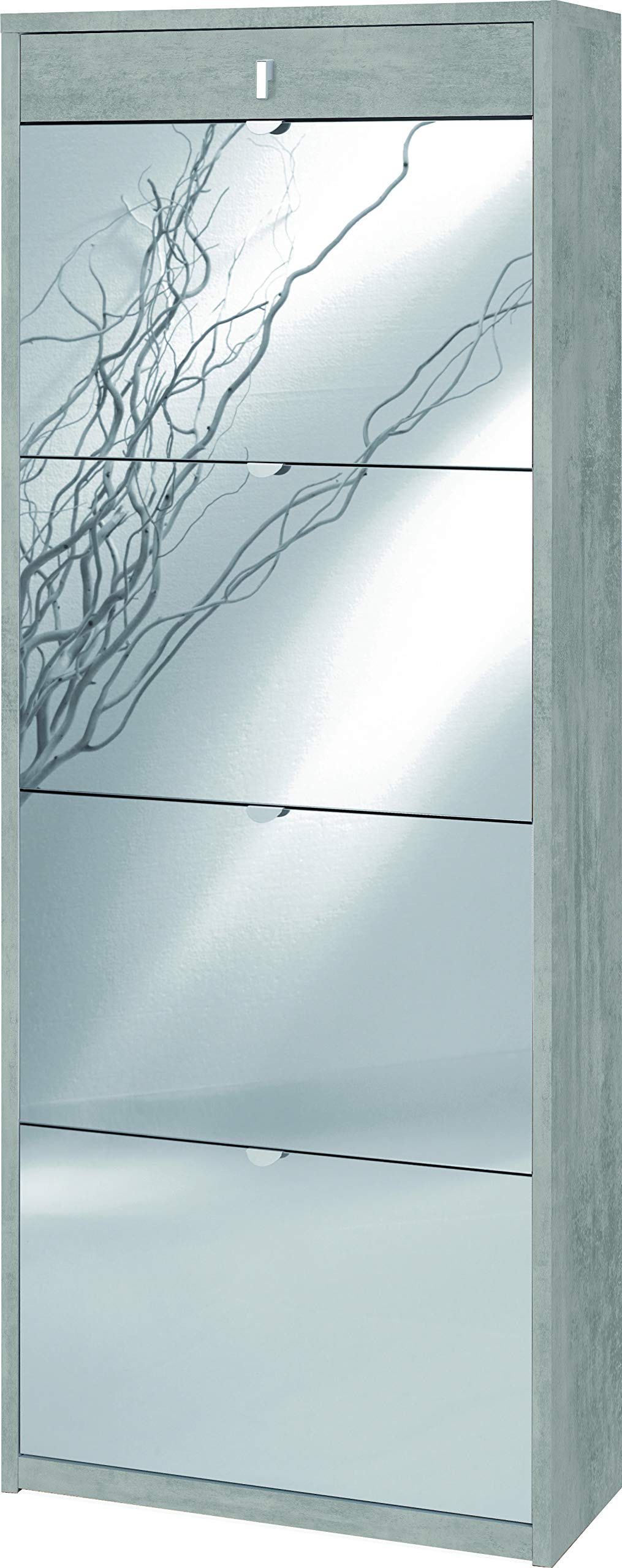 Scarpiera con specchio naturale 4 ante a ribalta e 1 Cassetto H164 L63 P29 Cm colore Cemento Sk568spk