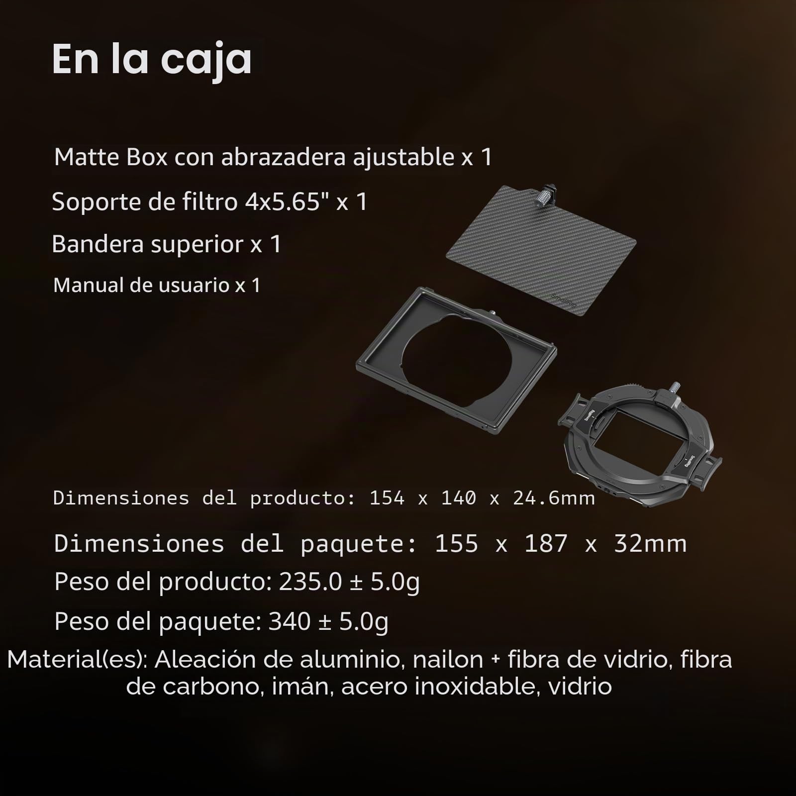 SMALLRIG Matte Box (Lite) de Liberación Rápida con Abrazadera Ajustable de 67 mm a 82 mm (2,6 a 3,2 Pulgadas), Diseño Compacto sin Viñeteado con Marco de Filtro de 4 x 5,65", Bandera Superior - 4409