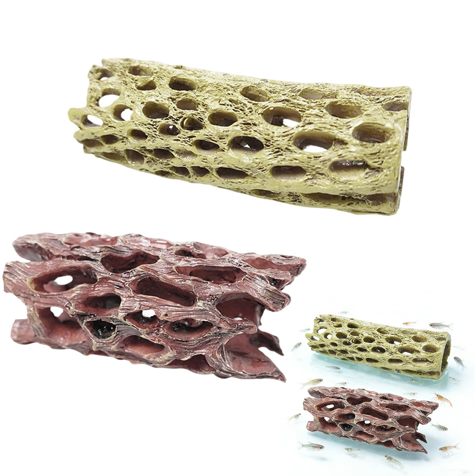 Zyekiu Red;Yellow 2 Pcs Shrimp Hides For Aquarium Smooth Ceramic Fish Caves For Aquarium And Breeding Habitat Shrimp Cave Shelter For Aquatic Pets Like Hermit Crabs Or Plecos To Hide And Rest In Fish Tanks