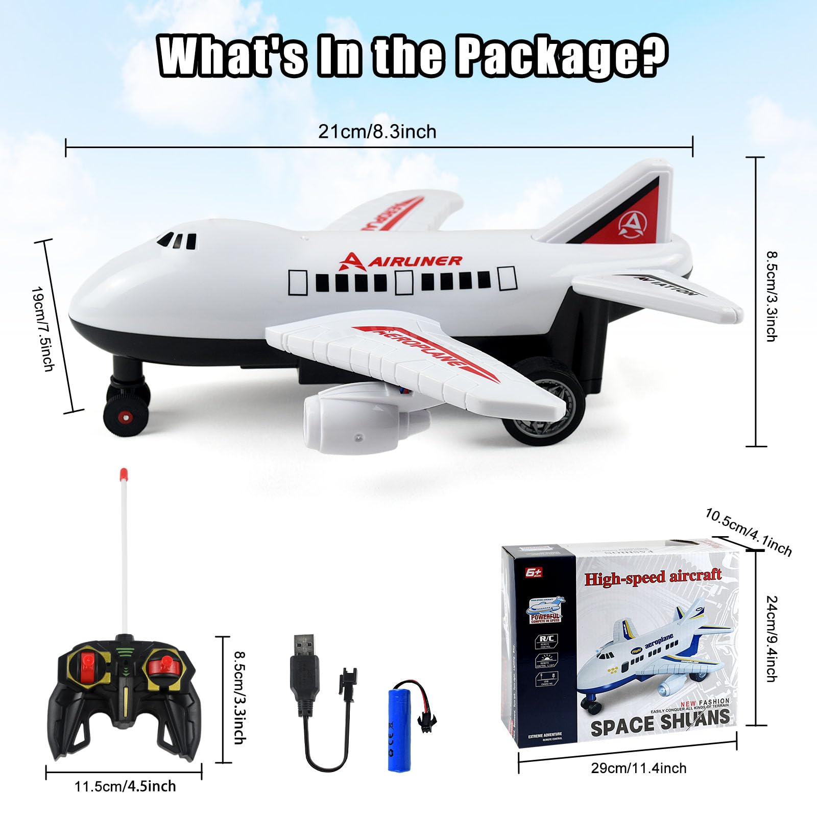 Avión teledirigido para niños a partir de 6 años, vehículo de tierra teledirigido (no volable) con luz, mando a distancia, recargable, juguete ABS para niños y niñas