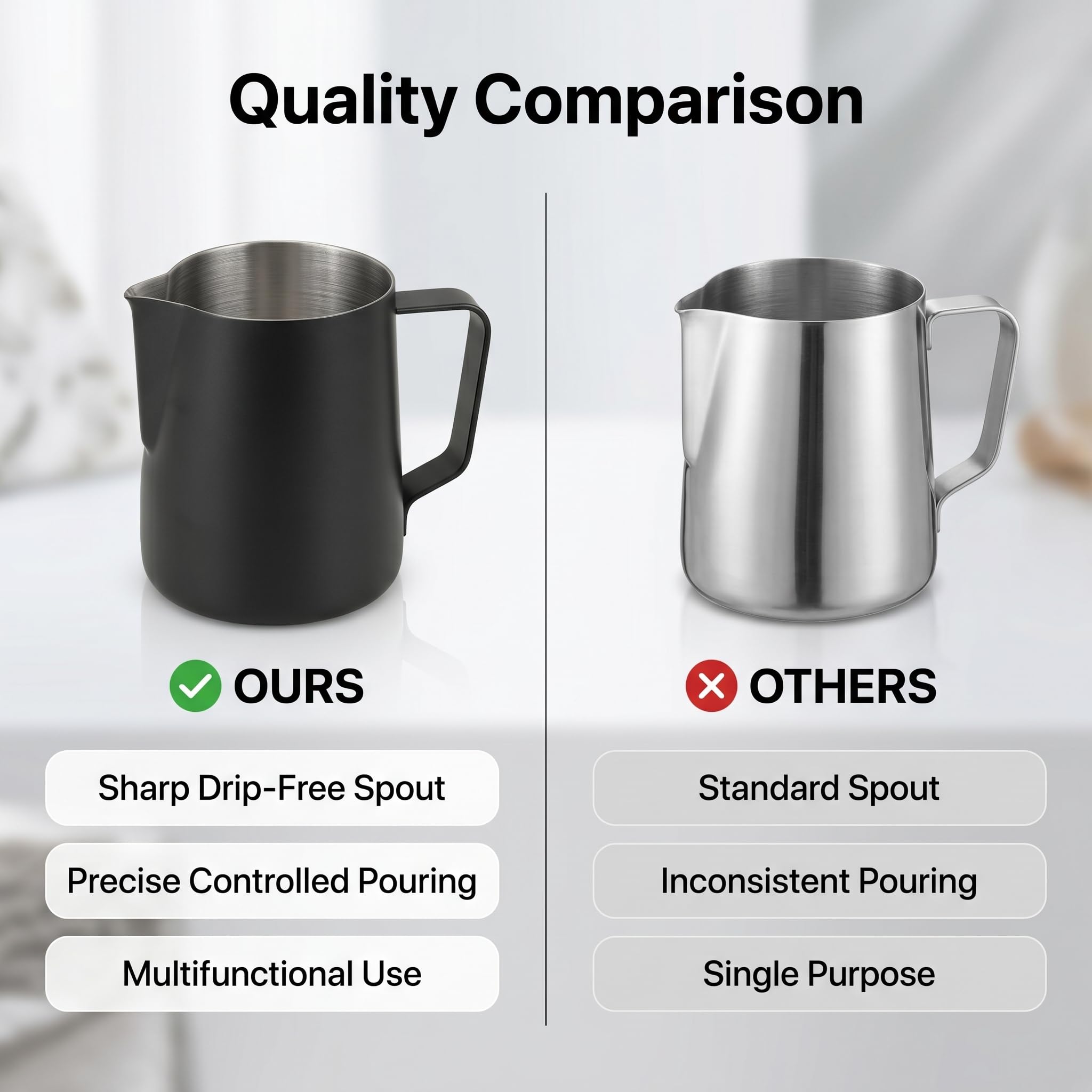 Akozon 700ML Dzbanek do Spieniania Mleka ze Stali Nierdzewnej 304 - Pogrubiony Teksturowany Dzbanek Latte Art do Kawy - Idealny dla Baristów i Domowego Browarnictwa (BLACK)