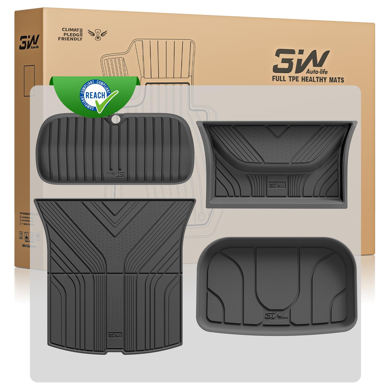 3W Tesla Model Y Neu 2025-2026 Juniper Premium/Performance Kofferraumwannen 4-teilige, Nicht für 2026 Model Y New Standard, Thorex™ Allwetter Kofferraummatte Autofußmatten Zubehör, Antirutschmatten