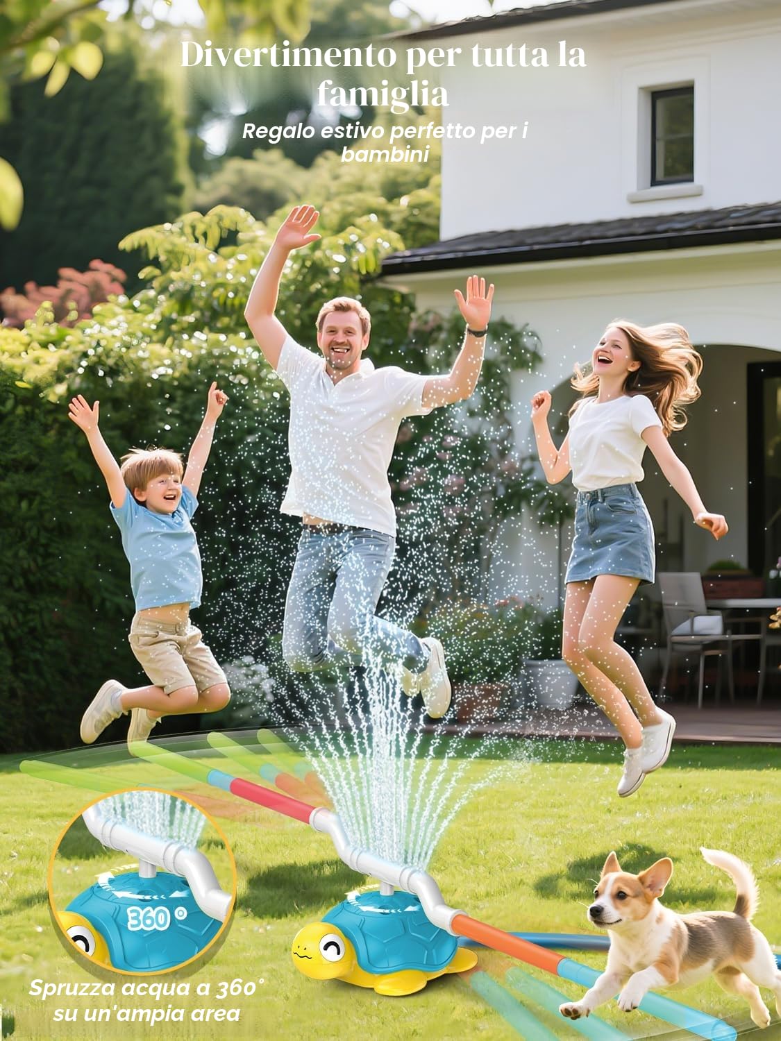 4 in 1 Giochi da Giardino per Bambini, Tartaruga Spruzzino Acqua da Giochi da Esterno, Gioco Lancio Anelli, Jump Challenge, Lanciatore di Baseball, Giochis Acqua Bambini 3 4 5 6 7 8 9 10 Anni