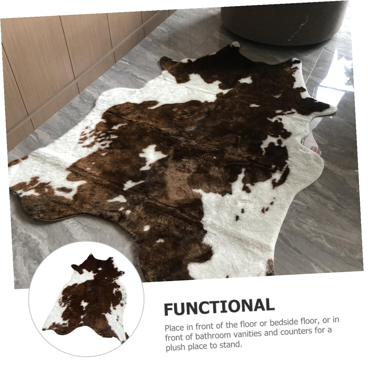 Tapis Doux Confortable et Chaleureux Motif Peau de Vache Marron Imitation Cuir Léger et Décoratif Tapis de Sol Touffeté pour Salon ou Chambre