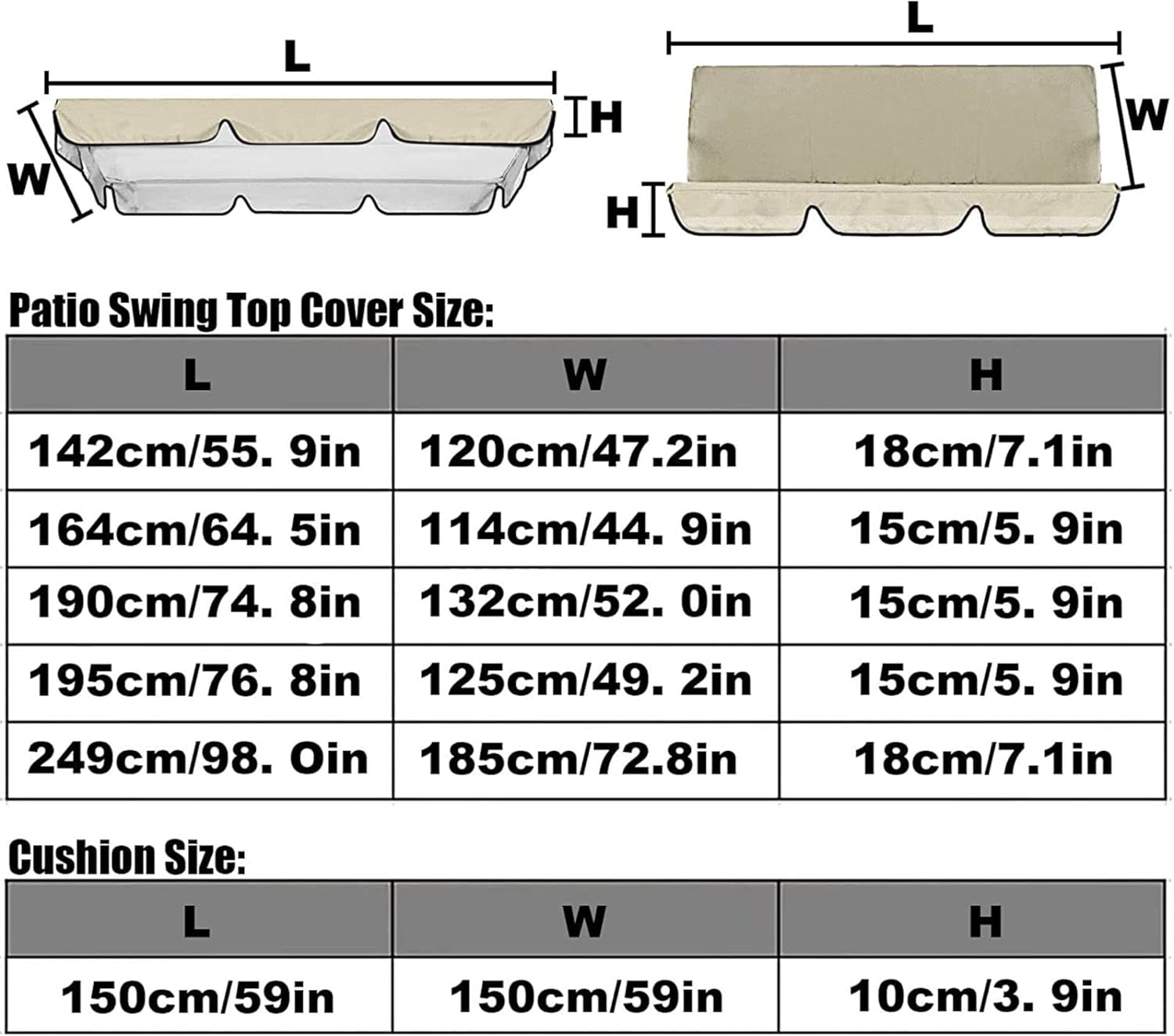 Patio Swing Canopy Replacement Waterproof Top Cover Set,All Weather Protection Garden Furniture Covers,Shade Cover UV Blocking Fit for 2/3-Seat Swing Chair Tent Outdoors Garden Patio