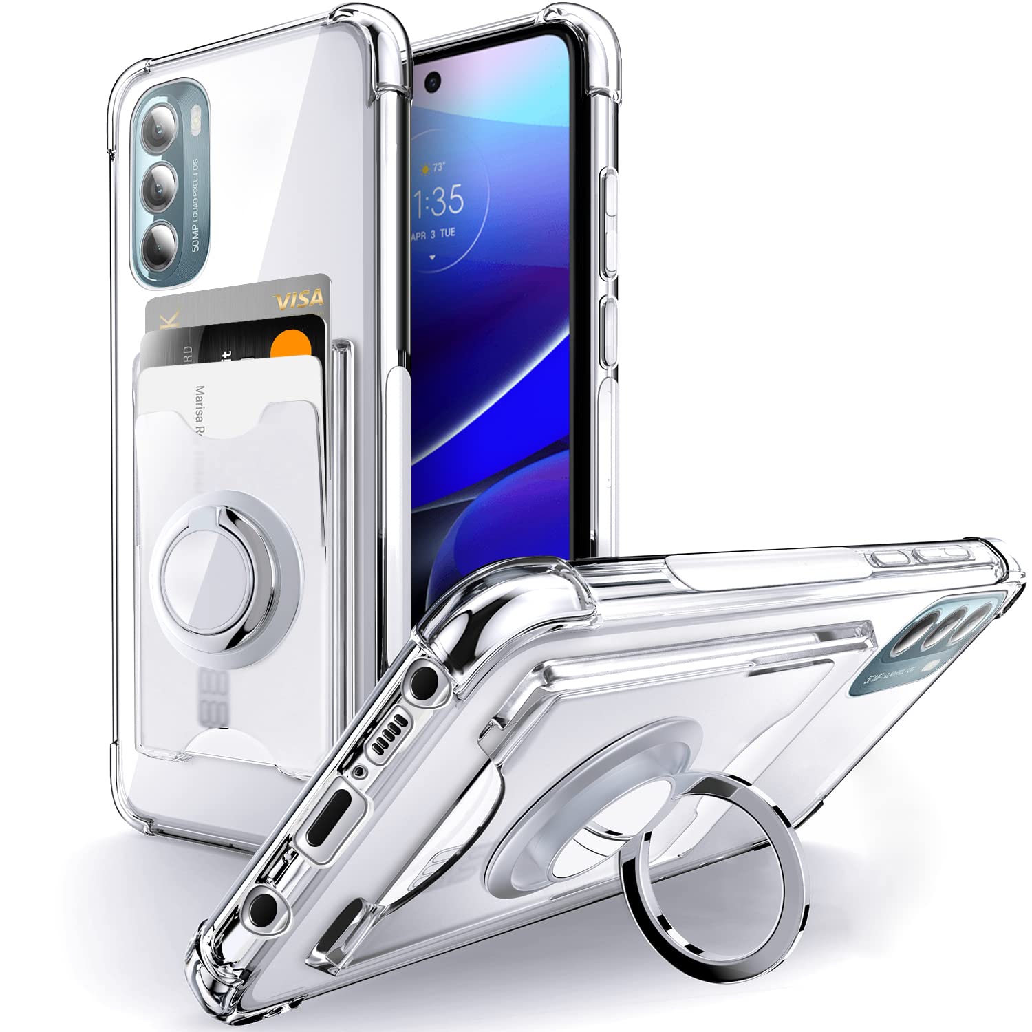 Shields Up for Moto G Stylus 5G 2022 Case, Minimalist Wallet Case with Card Holder [3 Cards] & Ring Kickstand/Stand, Drop Protection Slim Protective