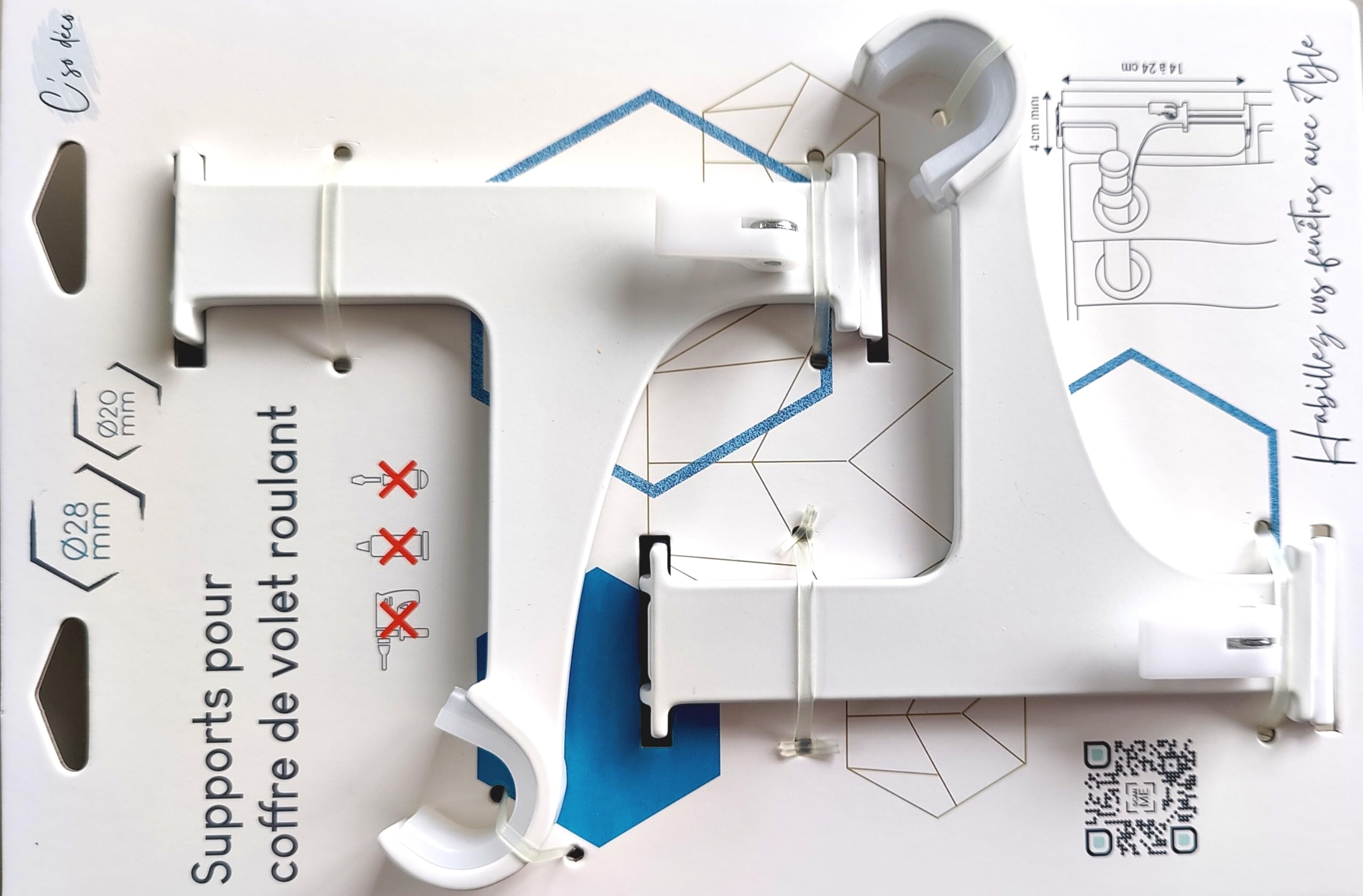 Empyr 2 Lots de 2 Supports sans Perçage - pour Tringle à Rideaux Diamètre 20 à 28 mm - Fixation Tension sans Ashésif sur Coffre de Volet Roulant - Hauteur 14 à 24 cm - Coloris Blanc - 4 Supports