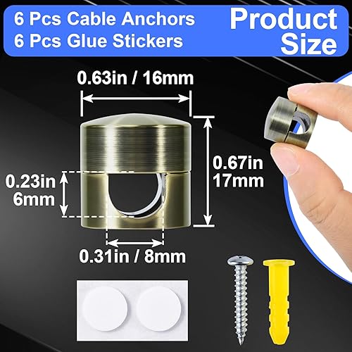 Miniatura 180 de 3 juegos de soportes de cargador para cables, soportes de anclaje de cable ajustables plateados, clips de cable de metal adhesivos, organizadores de