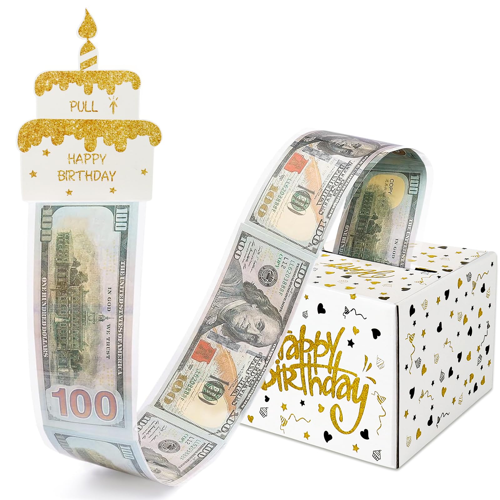 Money Box for Cash Gift- Birthday Money Pull Box - Fun Money Gift Ideas, Perfect Cash Birthday Gifts for Kids, Her, Wife, Mom, Girls, Daughter, Women, and Men - White