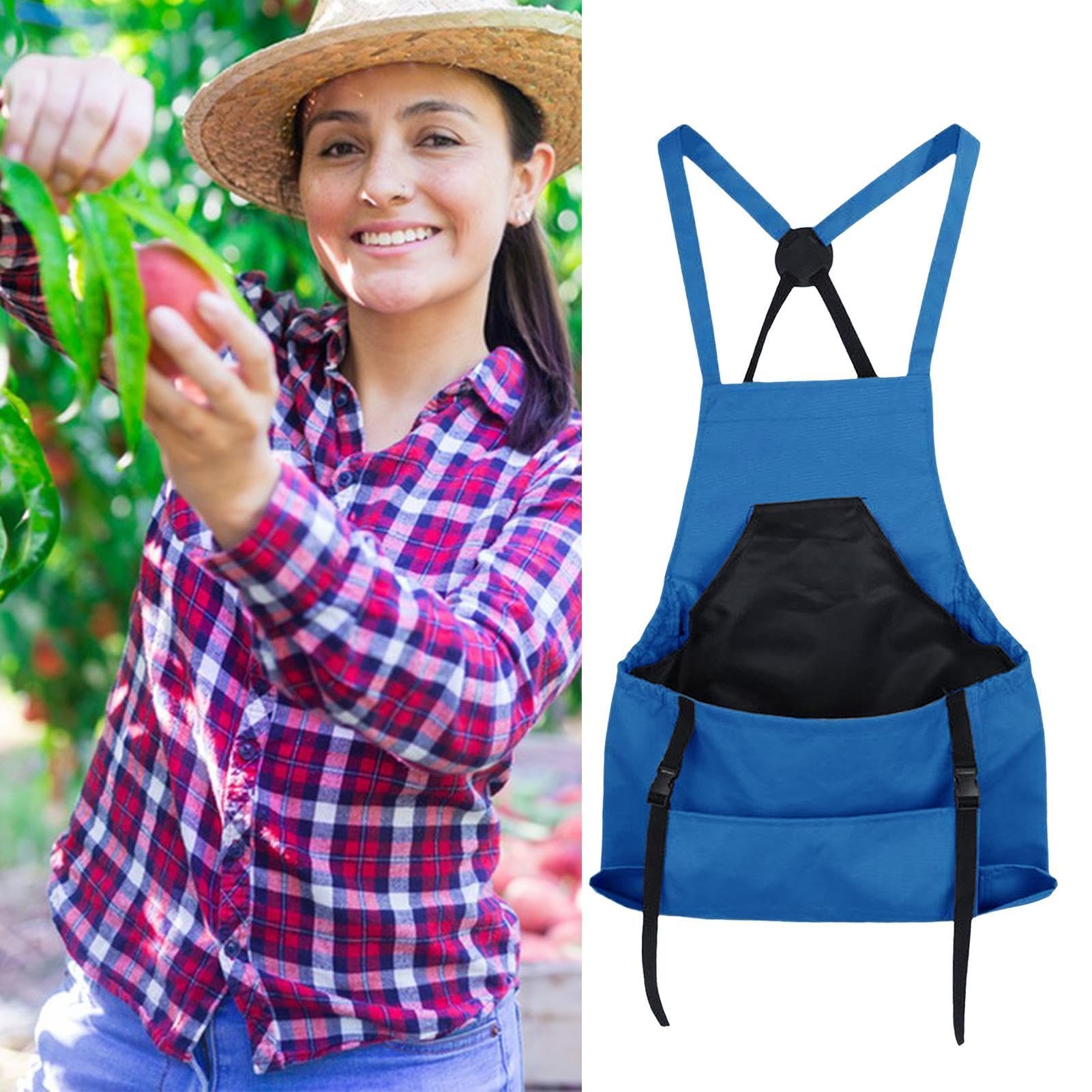 Gardening Apron Harvest, Pocketed Gardening Apron, Farm Clothing For Fruit Picking, Crossover Back With Large Capacity For Women And Men