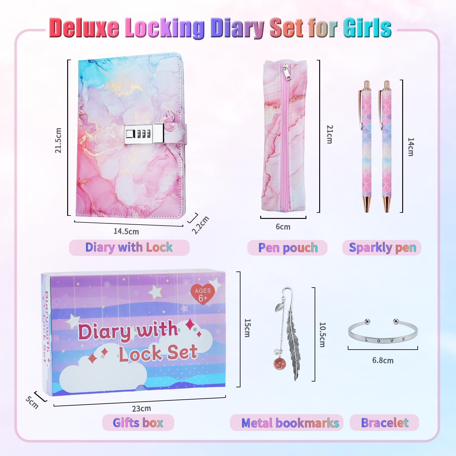 Diario Segreto con Lucchetto Ragazza, Set Diario con Serratura Bambina, Taccuino Segreto con Password, Quaderno con Serratura e Penna, Regalo di Compleanno Cancelleria per Ragazze 6-15 Anni