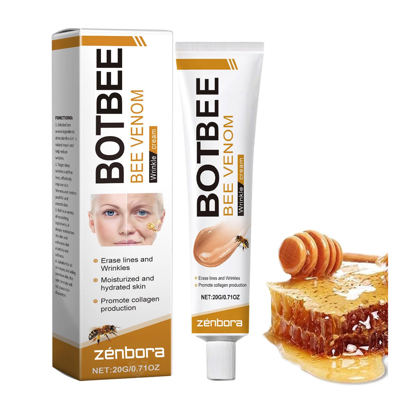 Bee Venom Cream for Lifting & Firming Saggy Face/Neck/Eyes, Wrinkle & Fine Lines & Eye Bag Removal, Restoring Elasticity & Deeply Moisturizing,