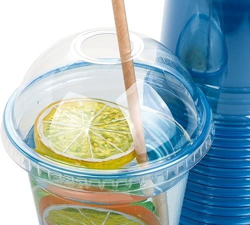 Miniatura 9 de Golden Apple, Juego de 50 vasos de plástico rosa y rojo de 16 onzas con tapas planas transparentes con agujero (50 tazas + 50 tapas) sin BPA