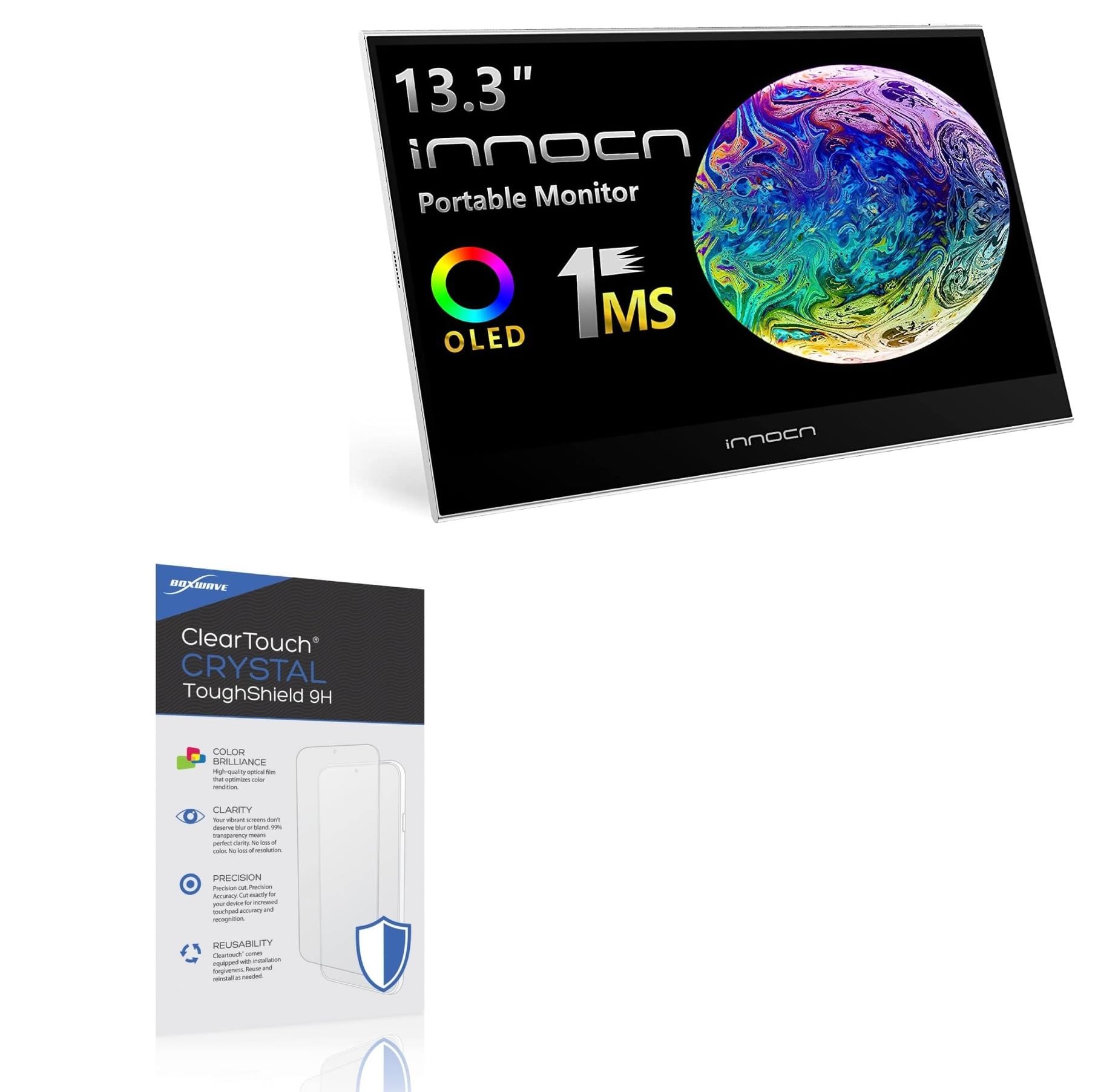 BoxWave Screen Protector Compatible With INNOCN OLED Portable Monitor 13K1F (13.3 in) - ClearTouch Crystal ToughShield 9H (2-Pack), Clear 9H Tough Flexible Film Screen Protector