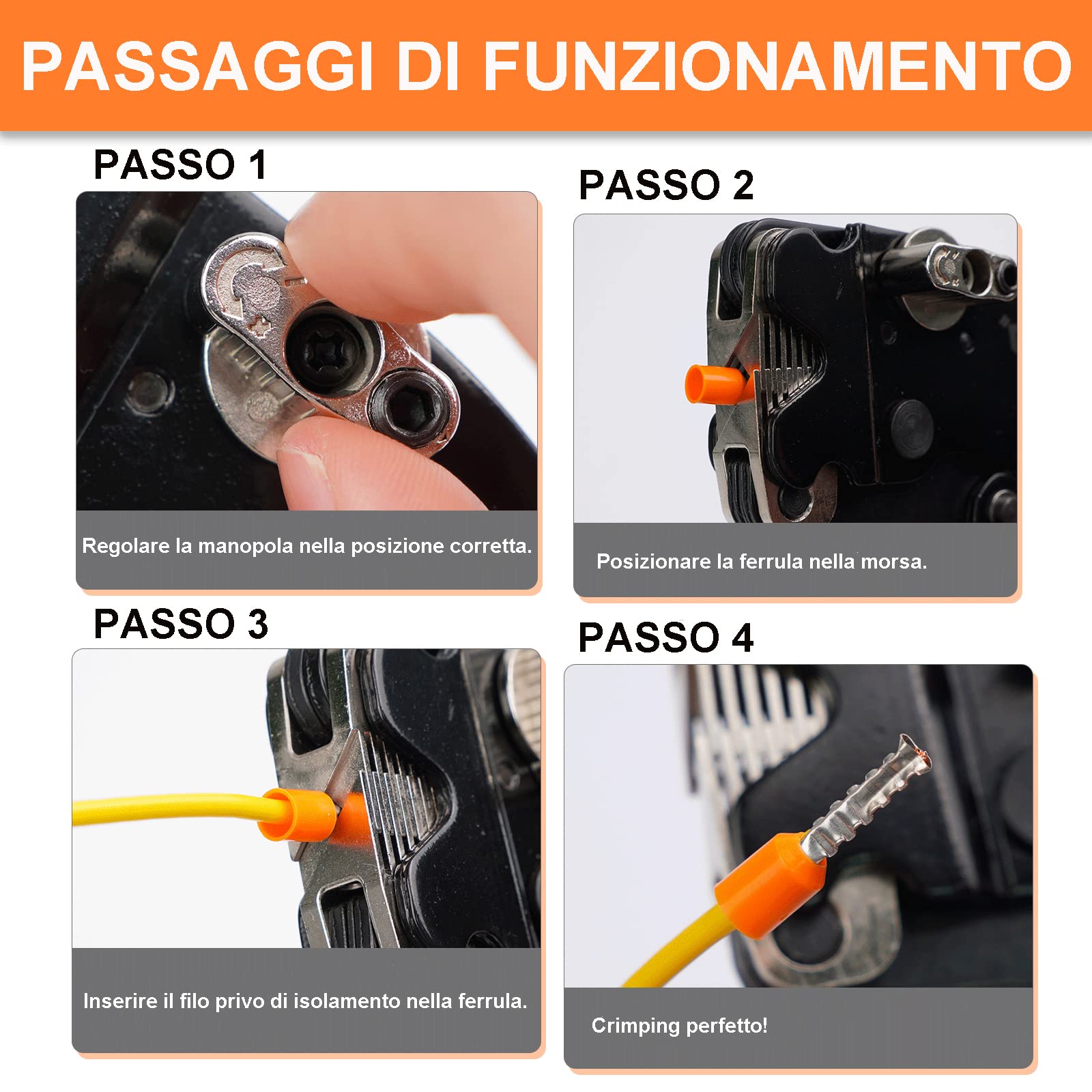 KF CPTEC Pinza Crimpatrice Capicorda, Pinza Puntalini Filo Autoregolanti per Terminali a Ghiera 0.08-16 mm²