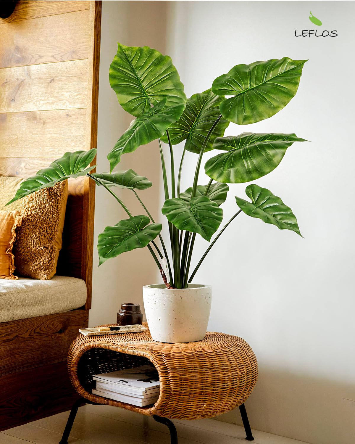 90cm Planta Artificial Monstera Deliciosa para Interior, Alocasia Planta en Maceta Artificial, Pequeño árbol Tropical Artificial en Maceta Blanca