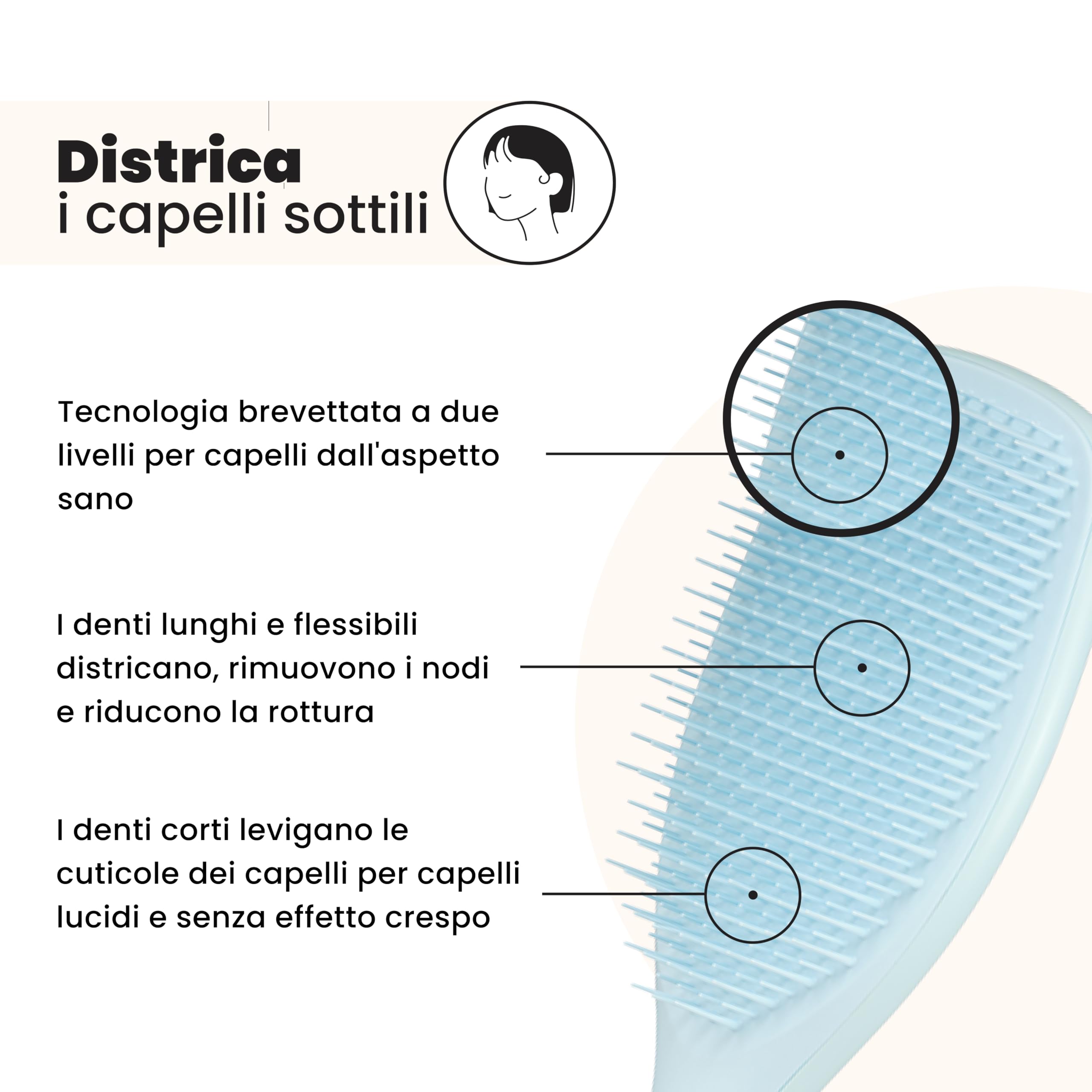 Tangle Teezer Fini e Fragili Ultimate Detangler per capelli colorati, fini e sottili - Spazzola Grande Doppie setole morbide riduce rottura e strappo - Ideale per capelli delicati - Blu spuma di mare