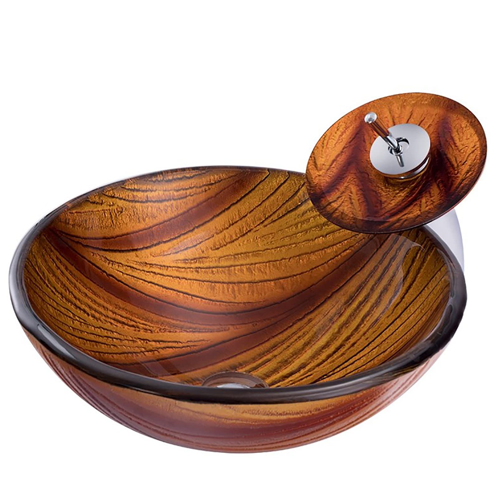 TIANQIHAO Tempered Glass Bathroom Vessel Sink Bowl, Above Counter Lavatory Sink, Artistic Round Design For Vanity, Includes Faucet