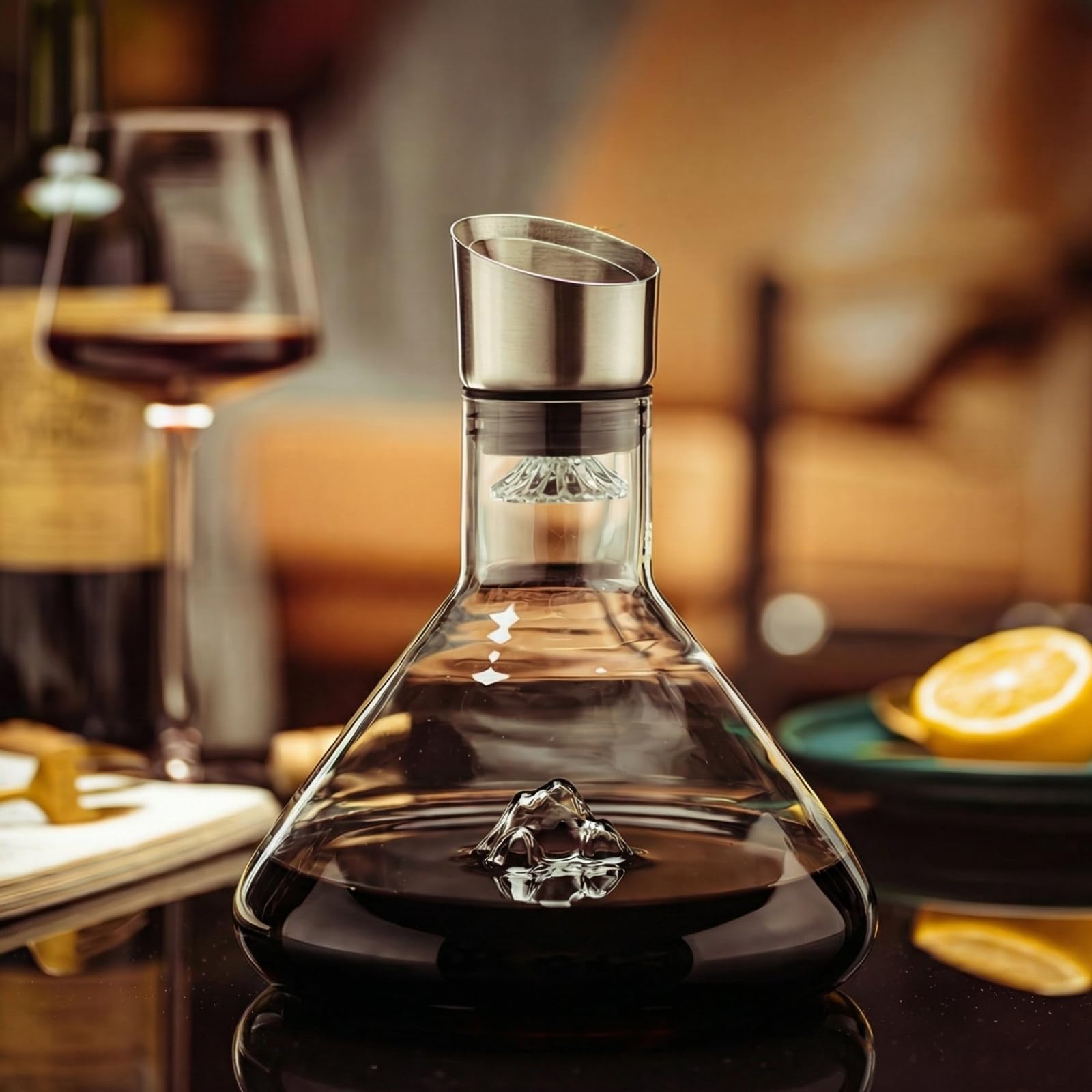 Enovio Decanter Oxyra，Decanter in Cristallo da 1,5L con Effetto Cascata e Filtro Antigoccia，Vetro soffiato a mano al 100% senza piombo，Elegante Scelta per Ristoranti, Enoteche e Regali