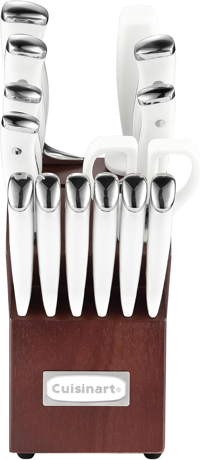 Cuisinart 15-Piece Knife Set with Block, High Carbon Stainless Steel, Forged Triple Rivet, White/Cherry C77WTR-15PCW - Image 2
