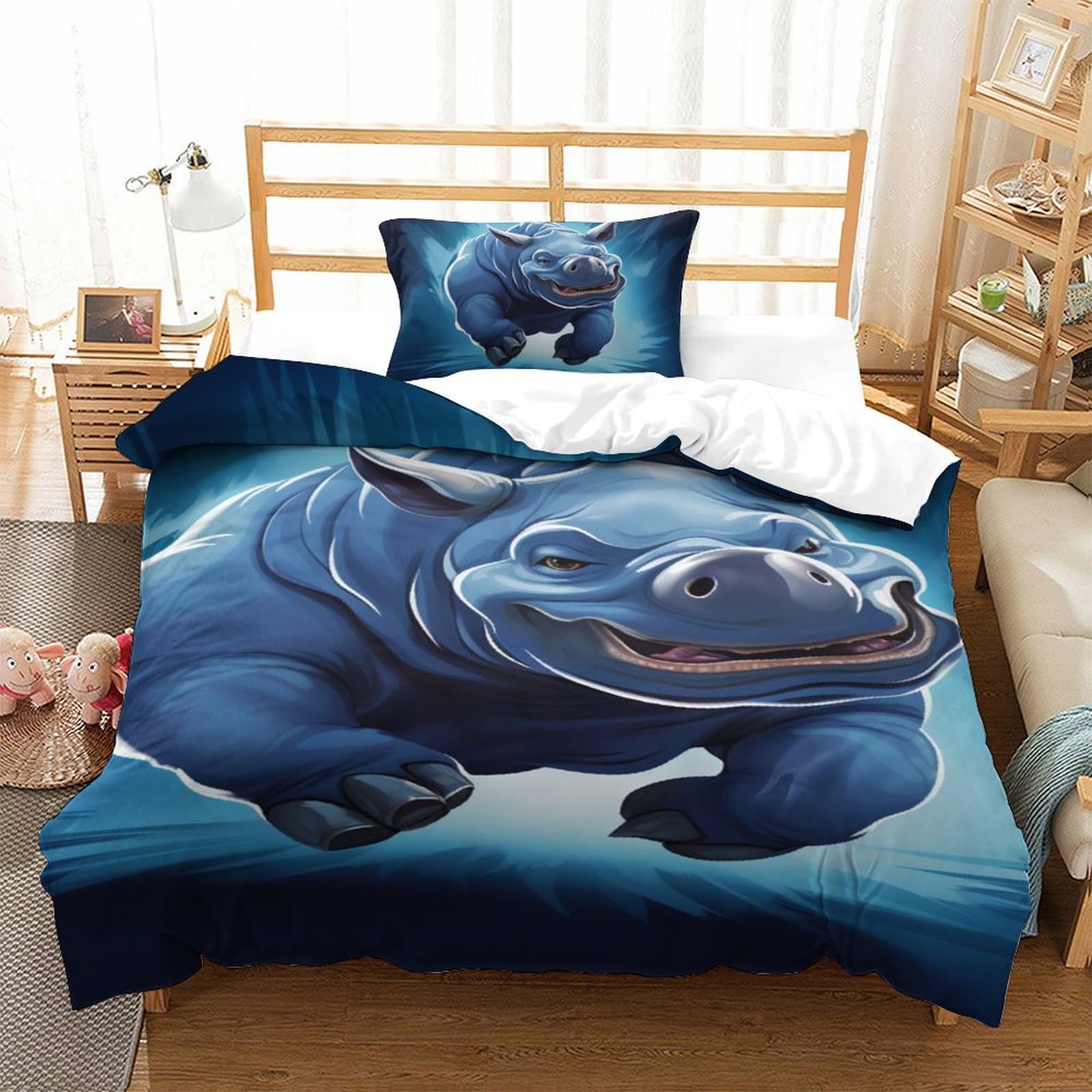 Housse de couette rhinocéros 3D respirante pour stopper la couette qui glisse du lit