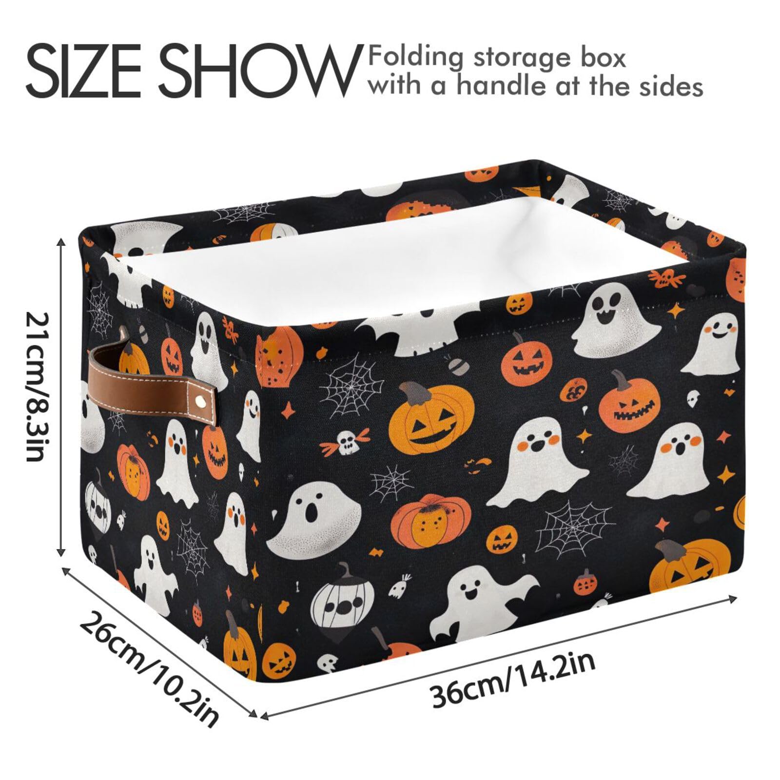 Cgiub Halloween Boo Storage Basket Foldable Halloween Box Fabric Storage Bin with Handles Closet Organiser Boo Basket for Trick-or-Treat - Image 4