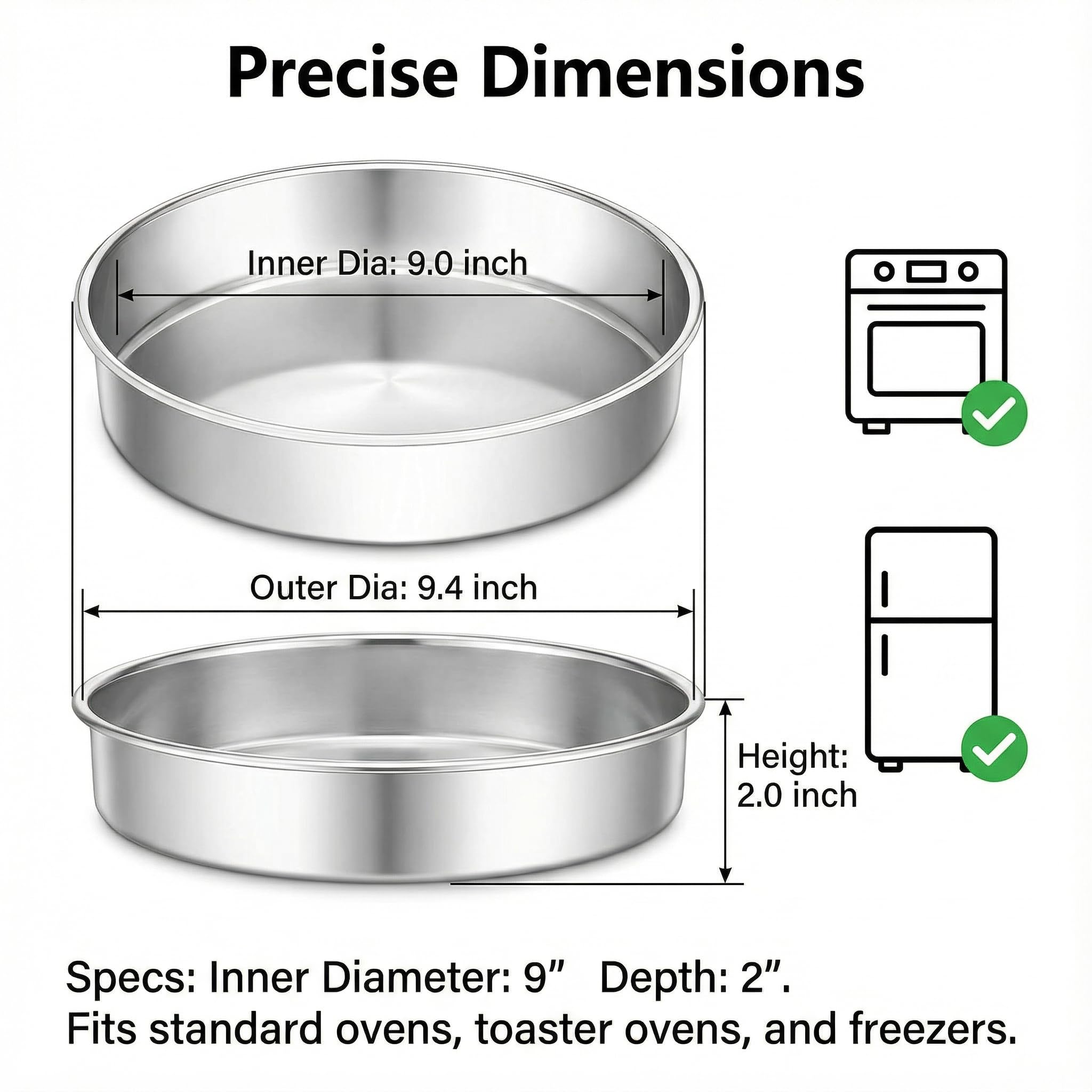 Hemoton Juego de 2 moldes redondos de acero inoxidable para hornear de 9.6 pulgadas | Moldes para horno y base plana para tarta de queso, no tóxicos y aptos para lavavajillas