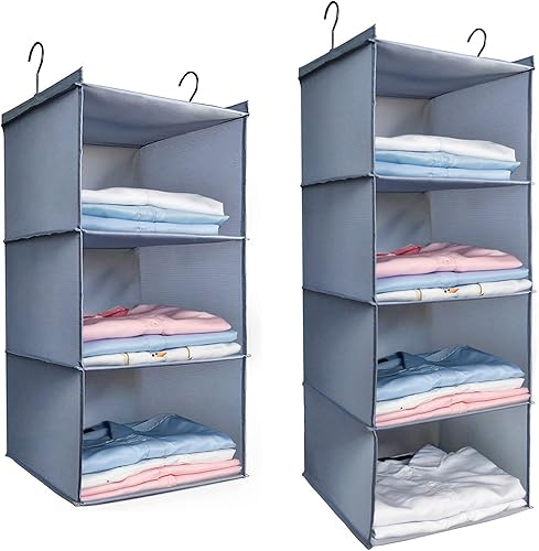 Organizador y almacenamiento de armario colgante gris, paquete de 3 estantes y 4 estantes