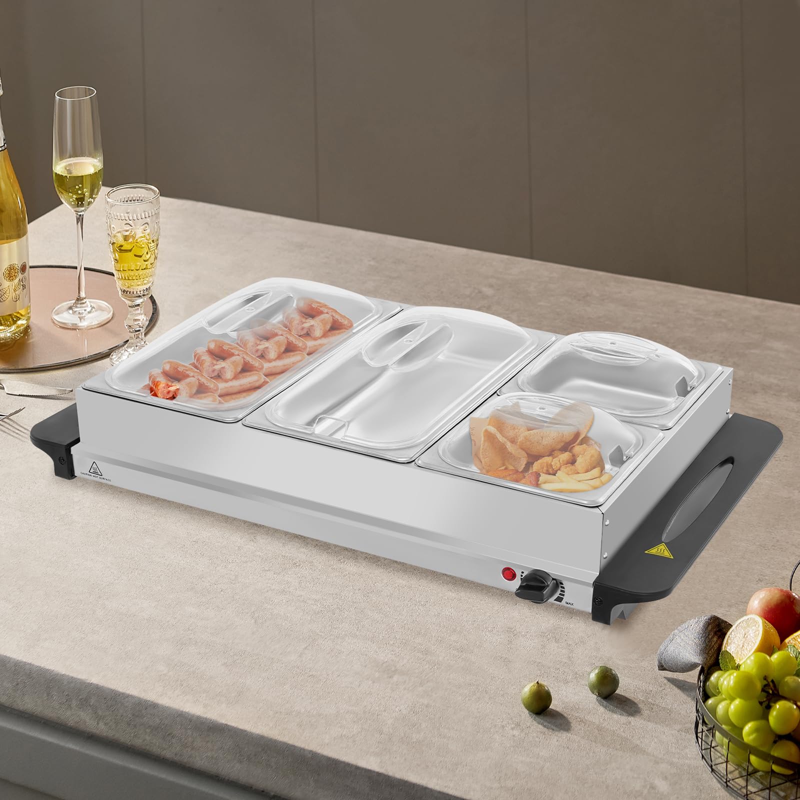 Scaldabagno a buffet da 300 W, con 4 vassoi estraibili, scalda cibo a buffet, piastra calda per sale da pranzo alberghiere, buffet commerciali