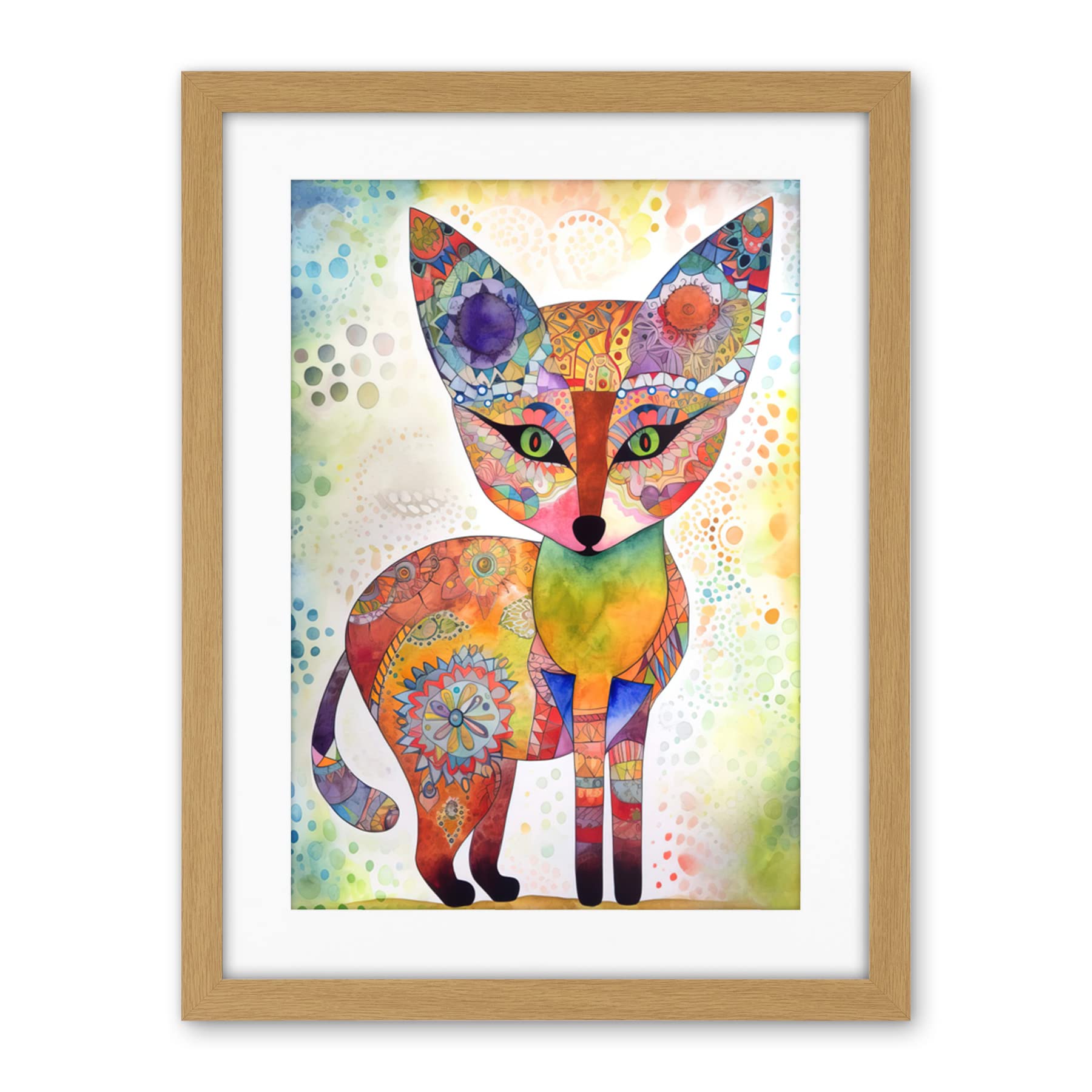 Artery8 Fox Folk Art Watercolour Painting Artwork Framed Wall Art Print 18X24 Inch