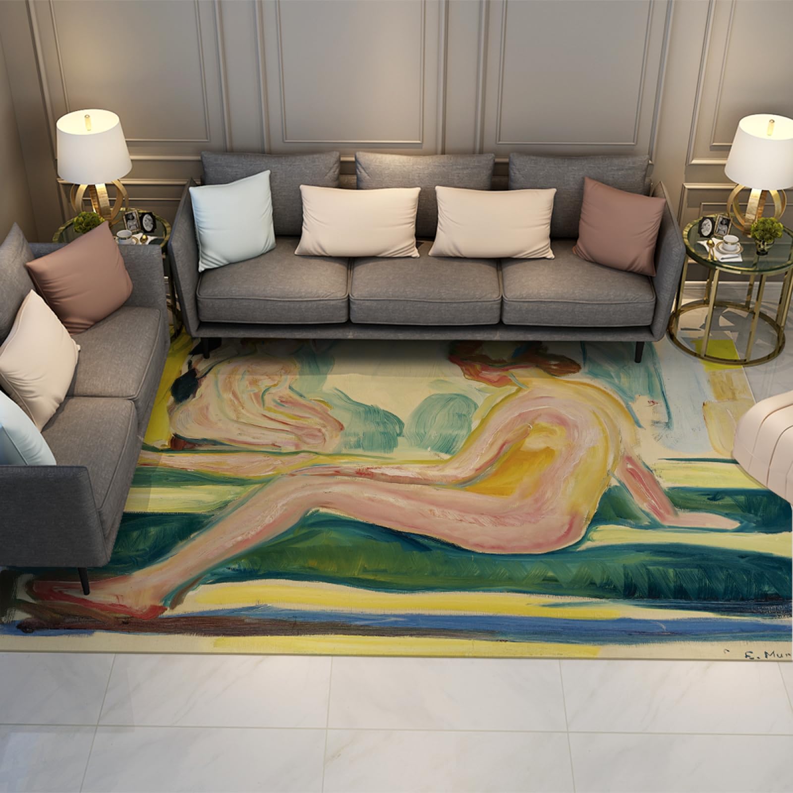 Tapis Abstrait Edvard Munch 120x210cm Tapis de Chevet Lavable pour Salon