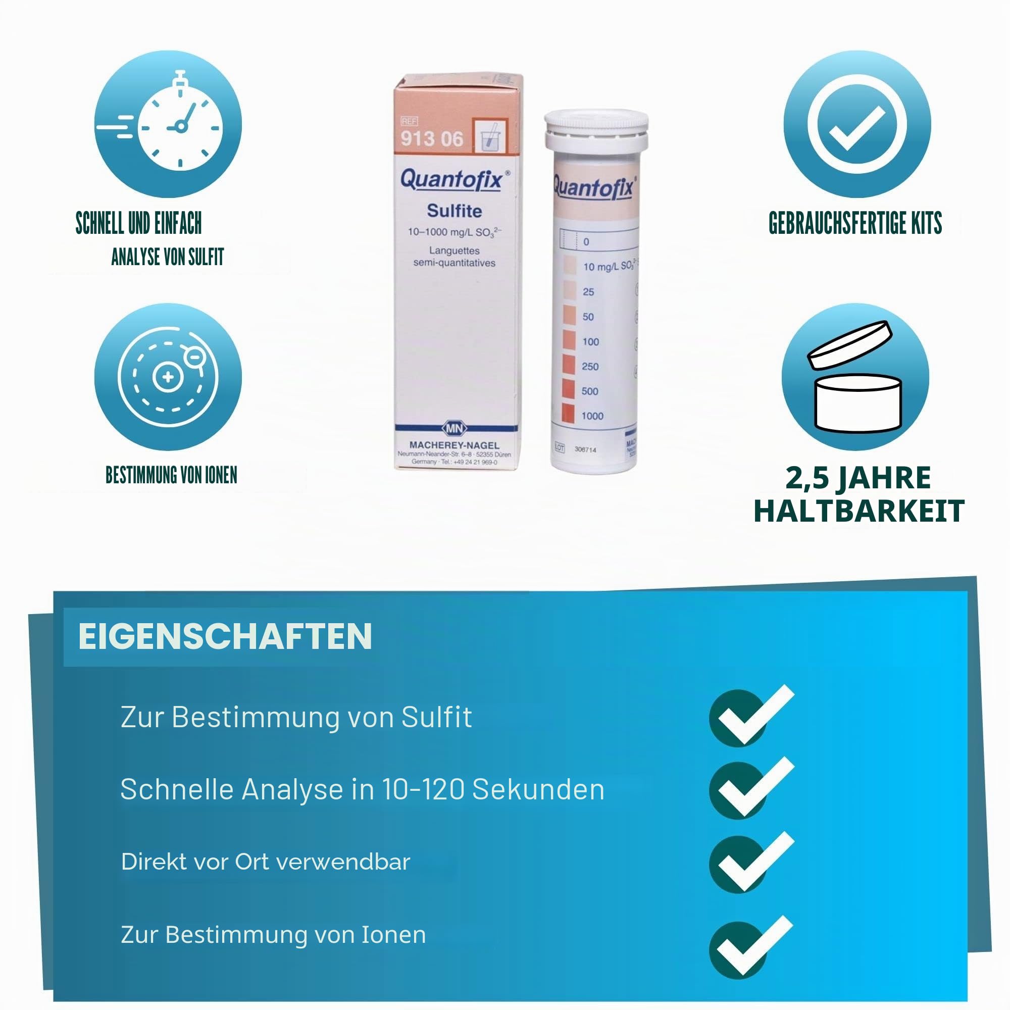1138896 Sulfit-Teststreifen, 6 mm x 95 mm, 100 Stück
