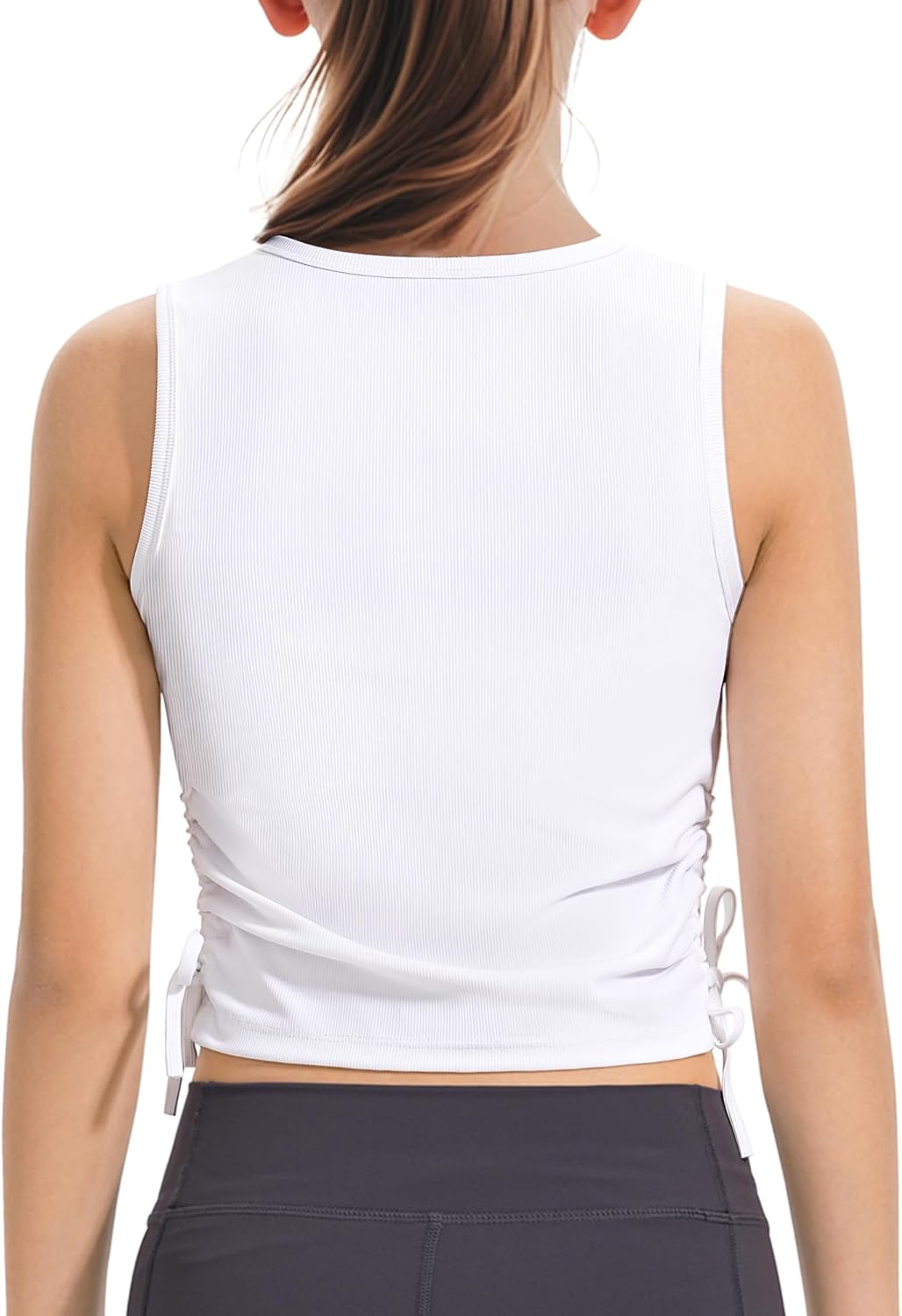 HASMES Girls Tank Tops Ribbed Knit Sleeveless Athletic Crop Tops for Kids Round Neck Dance Tops 5-14Y - Image 4