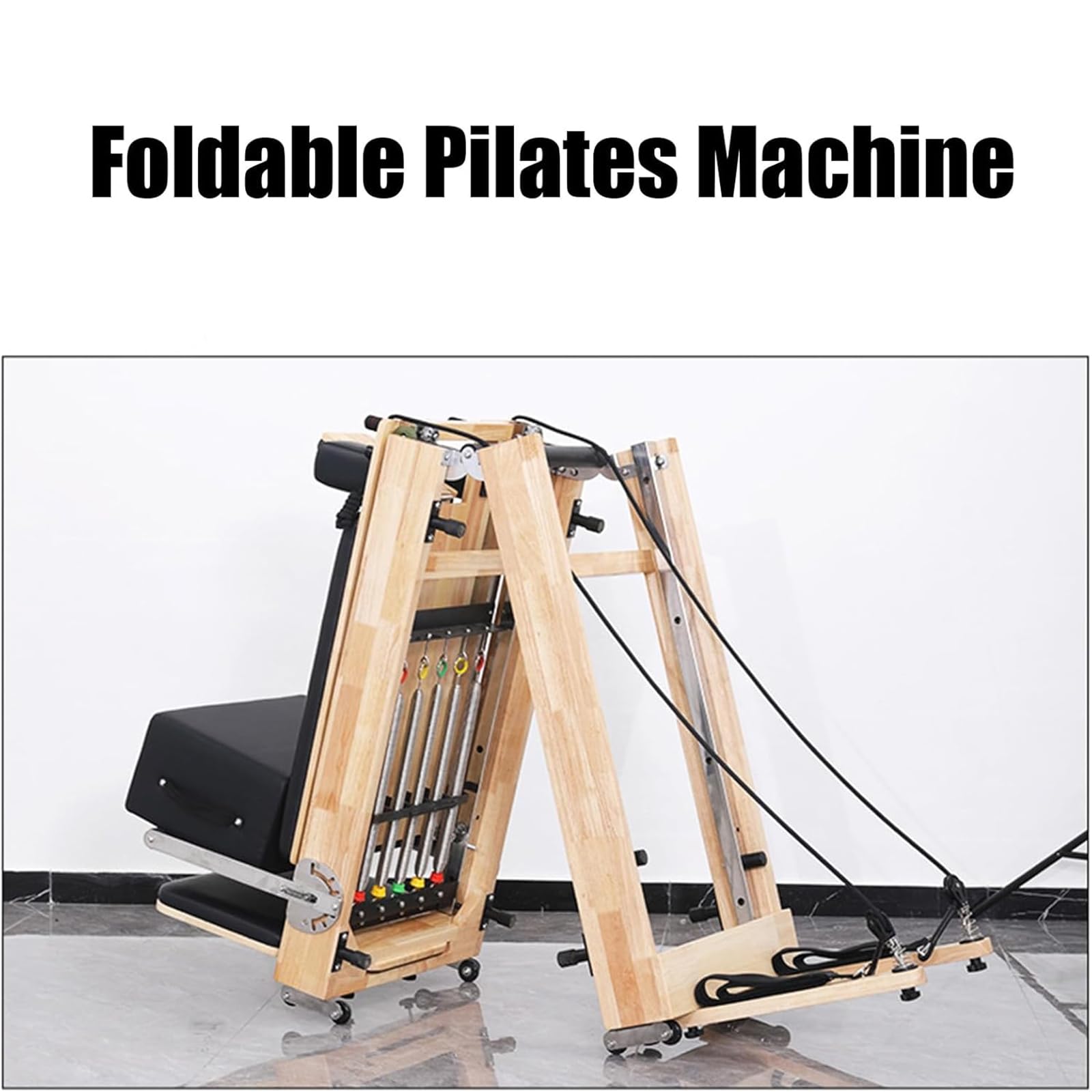 TsoLay Macchina Pilates Reformer Pieghevole, Pilates Reformer in Legno, Attrezzatura Pilates Pieghevole, 7 Livelli di Regolazione della Resistenza, Legno d'Acero per L'allenamento del Corpo Stamina