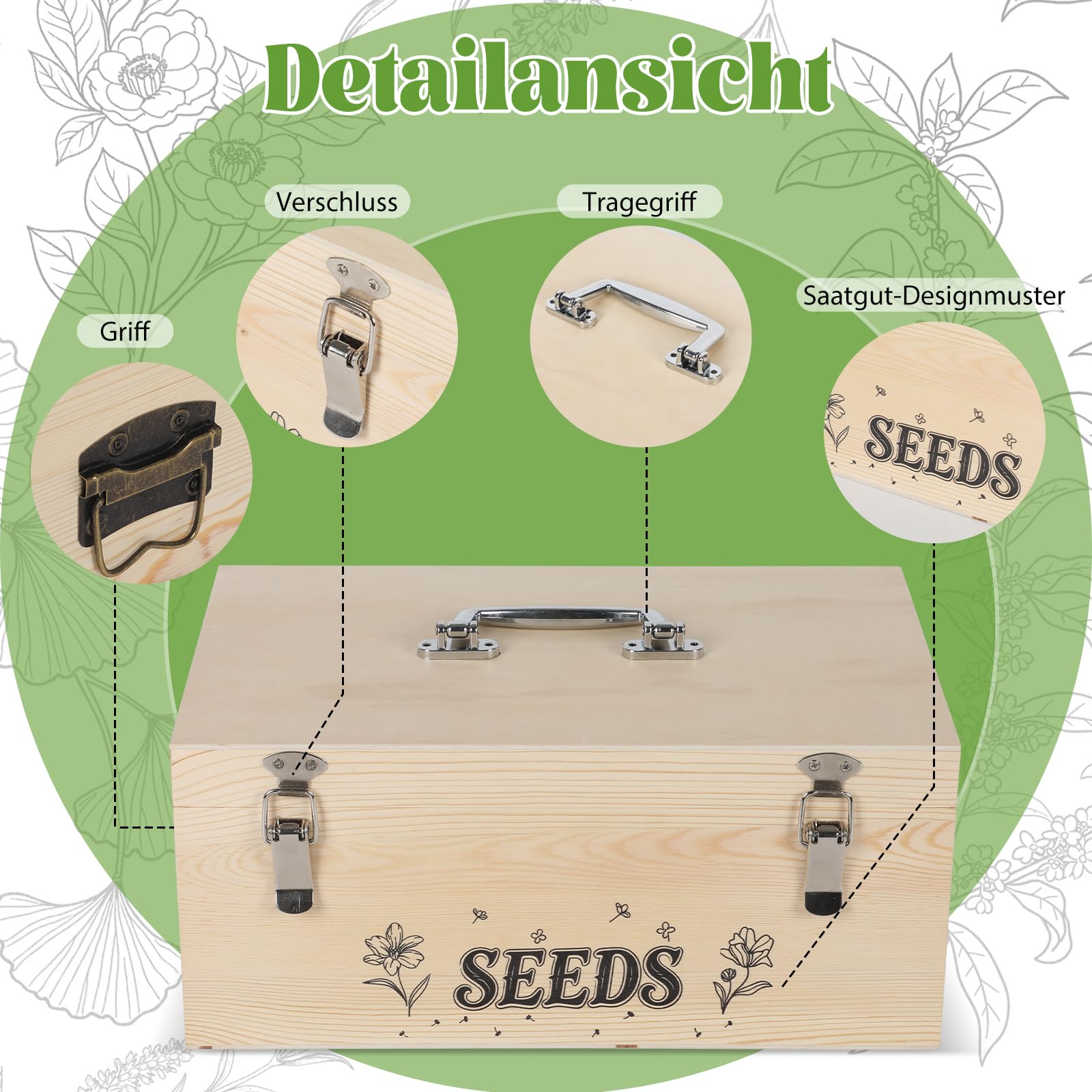 Boîte de rangement pour semences, en bois, avec 60 enveloppes de semences, autocollants et 10 bouteilles en plastique, rangement de semences avec séparateurs amovibles pour graines de légumes
