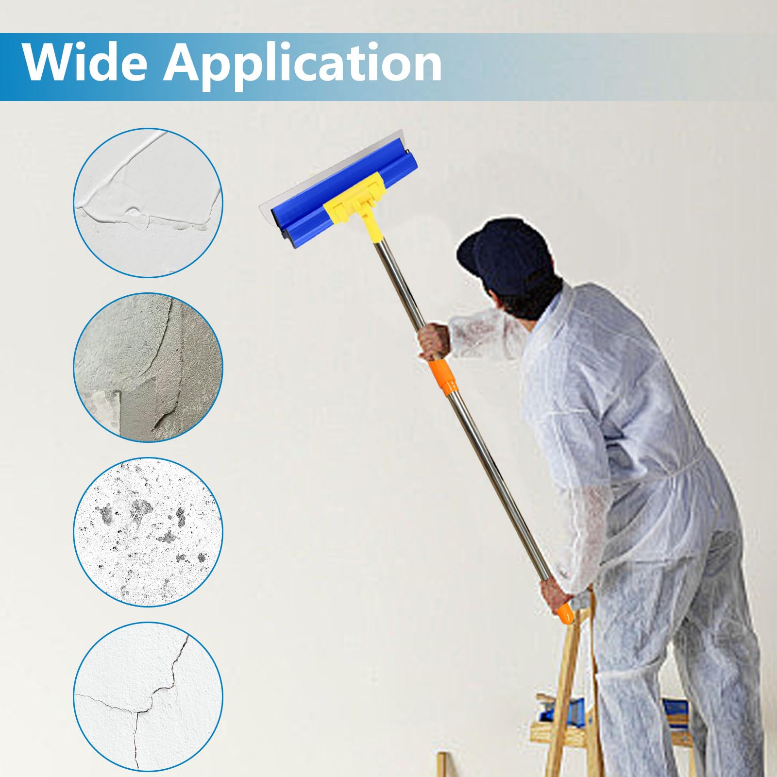 Juego de cuchillas para desnatar paneles de yeso, 25 + 40 + 60 + 80 cm, herramienta de espátula de acero inoxidable con mango de extensión, juego de espátulas de superficie para Sheetrock, Gyprock