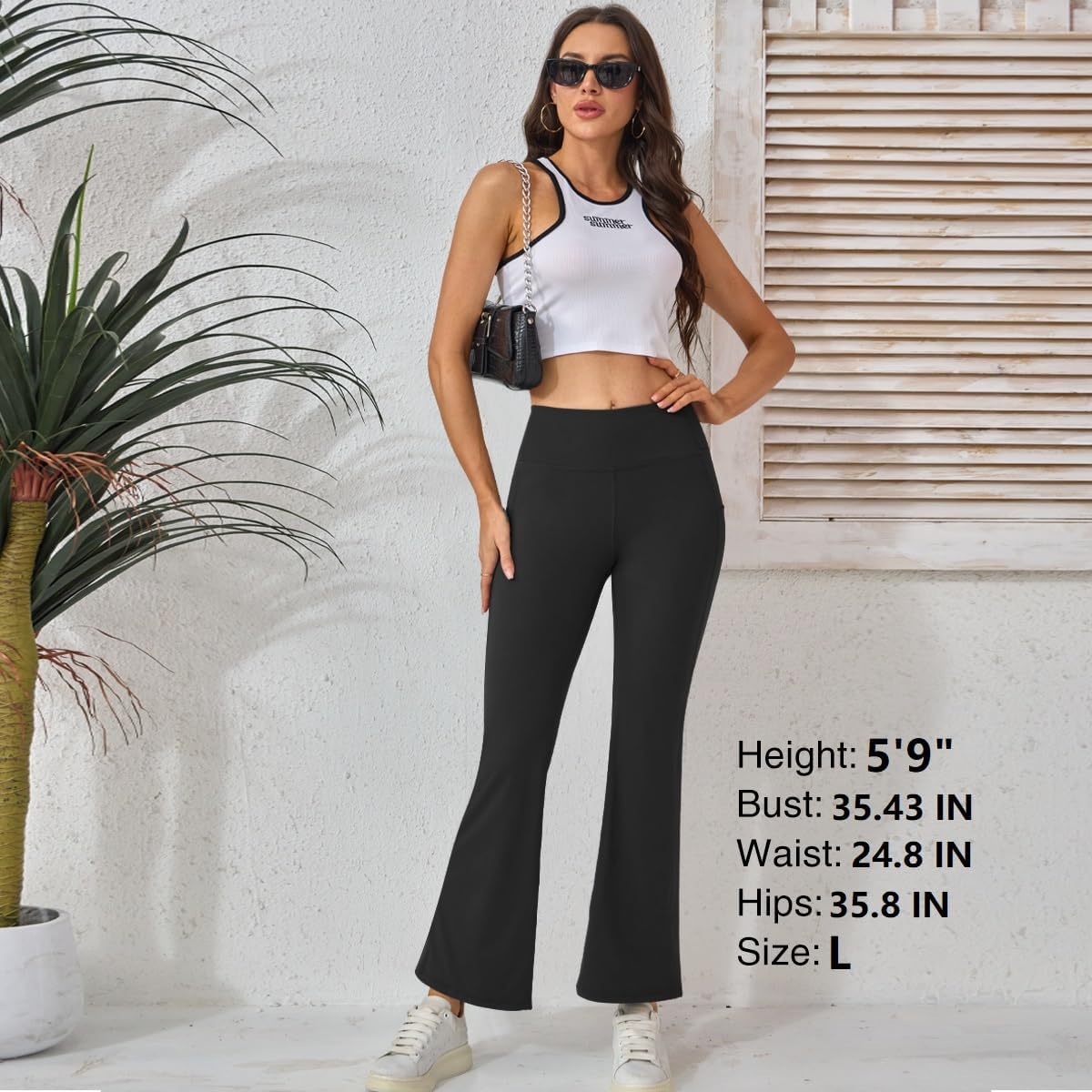 Petite Flared Yoga Pants for Women Wide Leg Side Pockets High Waist Stretchy Bootcut Loose Sweatpants Casual Workout - Image 5