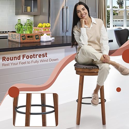 Miniatura 5 de Giantex Juego de 2 taburetes de bar de 30.5 pulgadas de altura de barra giratorios de madera de goma con cojines de asiento acolchados suaves,