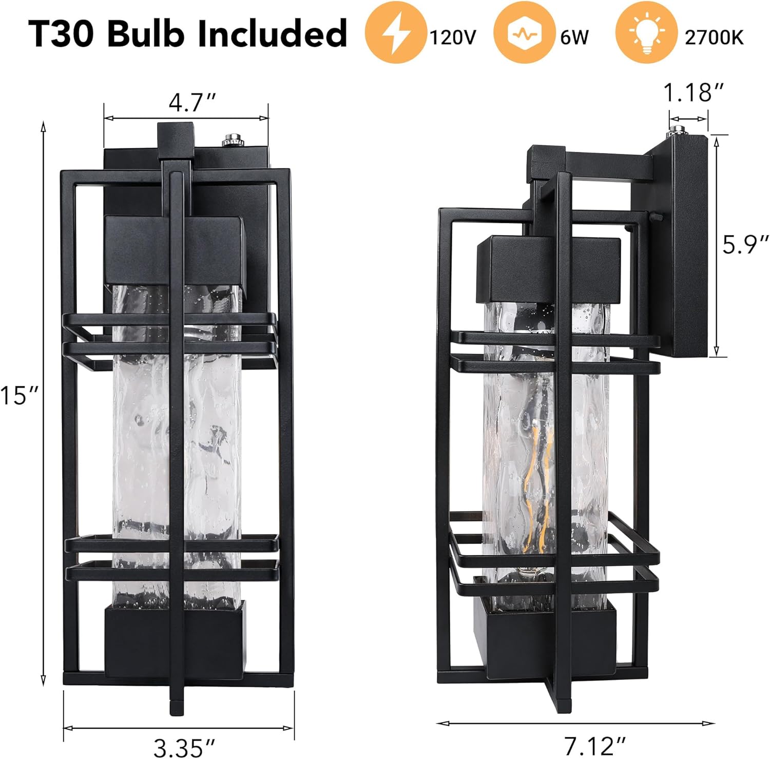 Diagram showing the dimensions of the WIHTU outdoor wall light fixture