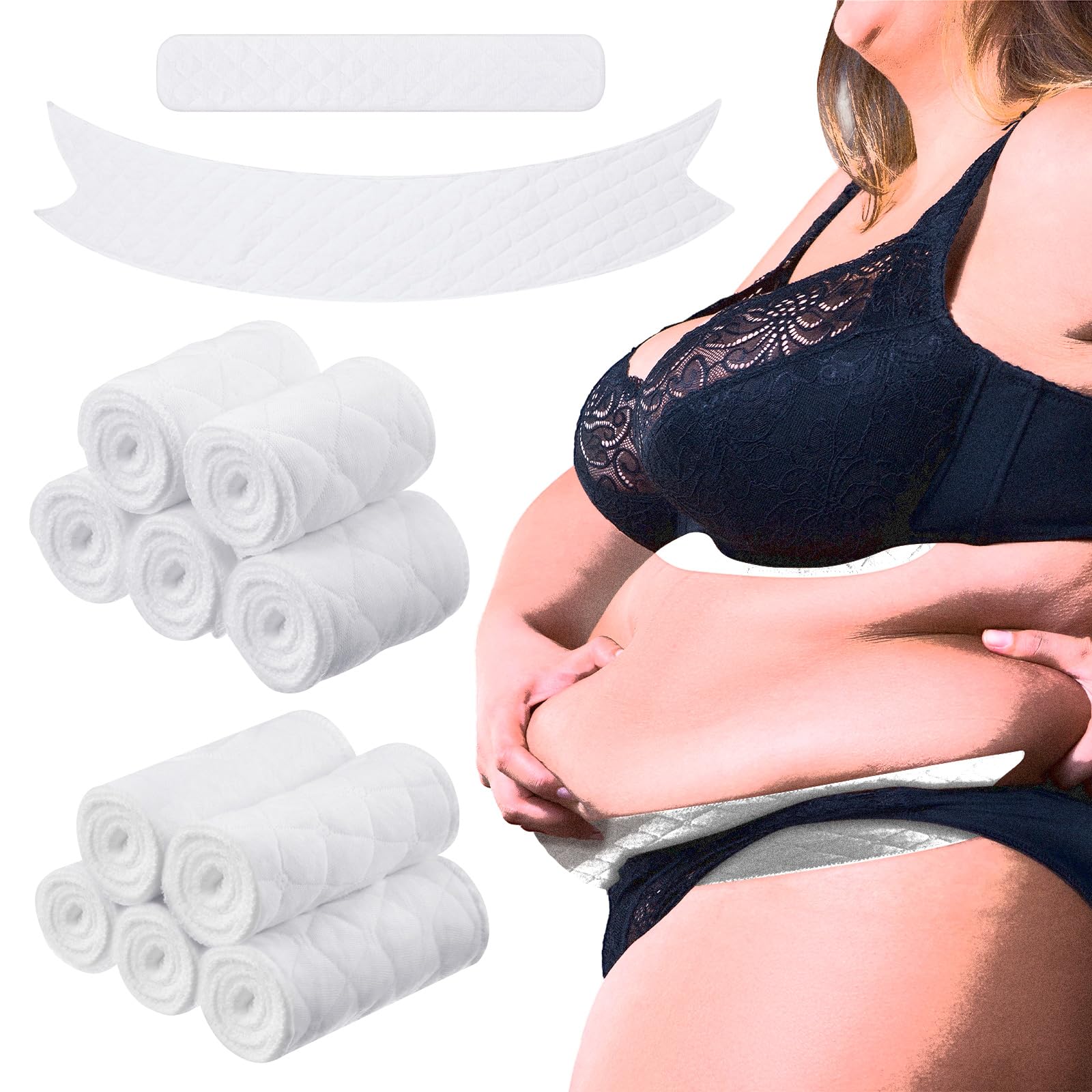 Wesnoy10 Pack Bra Liners for Sweat Tummy Liners Under Stomach Sweat Pads Plus Size for Women Sweating Supplies(White)