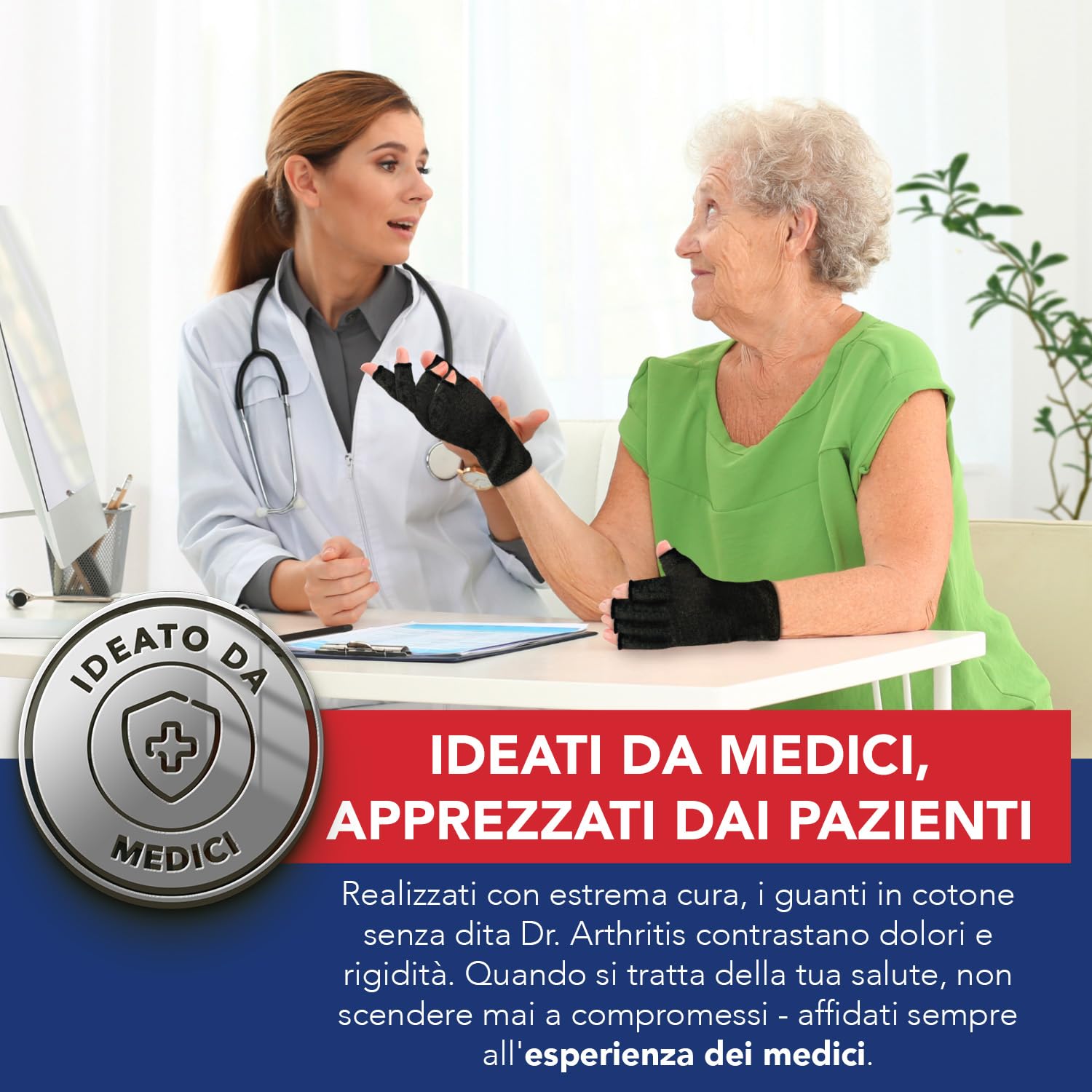 Guanti per Artrosi alle Mani Ideati da Medici – Tutore Tunnel Carpale per Intorpidimento, Gonfiore e Infiammazioni – Polsiera Ortopedica a Compressione, Senza Dita e in Cotone (2 Paia, Taglia M)
