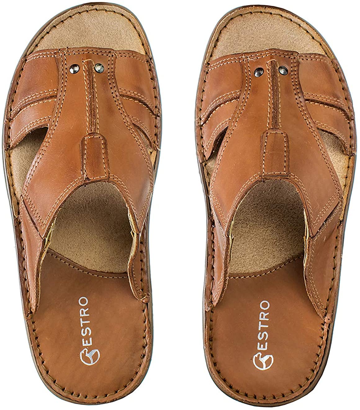 ESTRO Sandales Homme Cuir Mules - Sandales Homme Été Cuir Mules Hommes avec Semelle Antidérapante s1