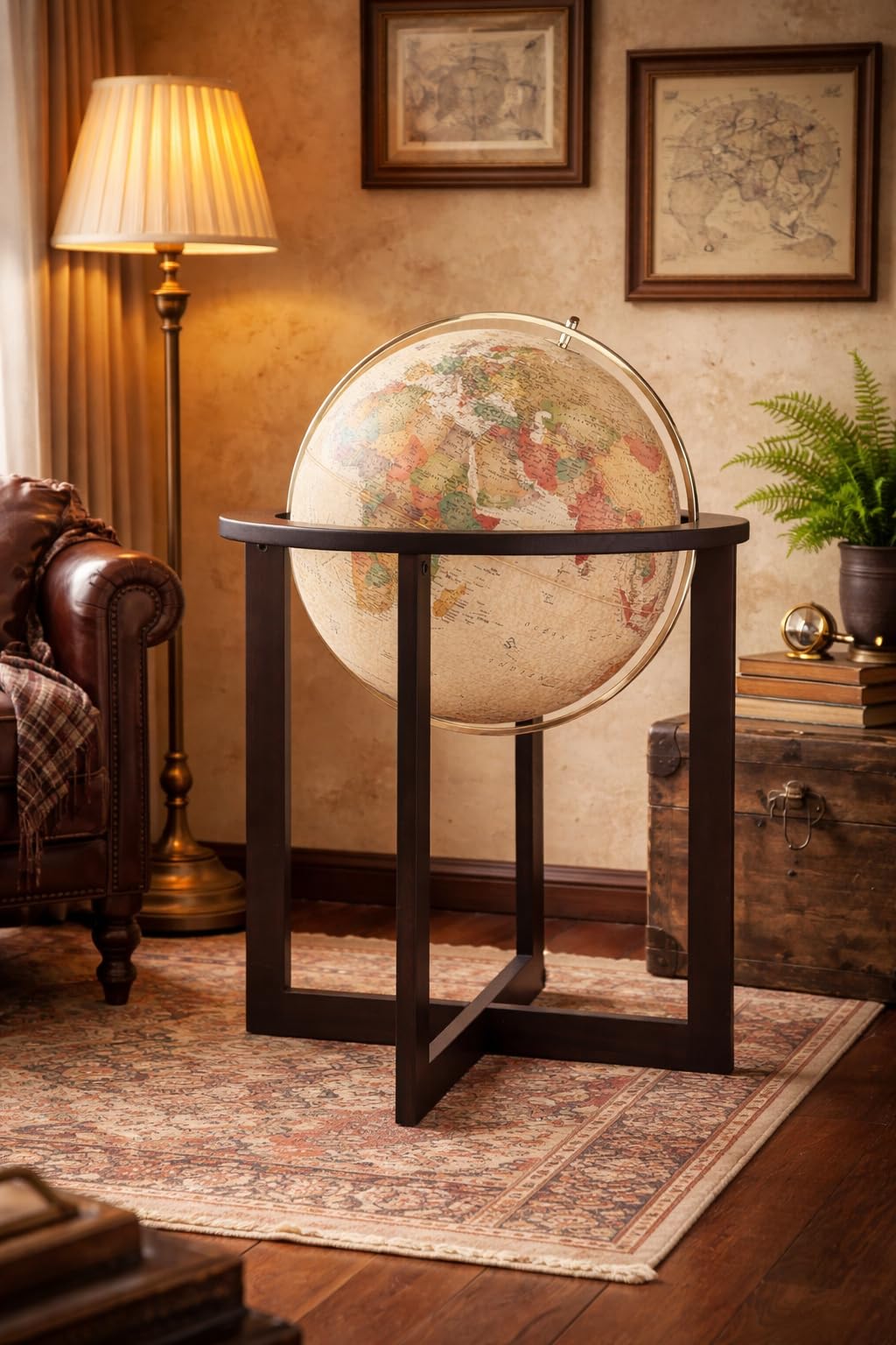 Mappamondo da Terra Luminoso, Stile Antico, Base in Frassino, Diametro 50 cm, Altezza 103 cm Cross Antique - Progressio