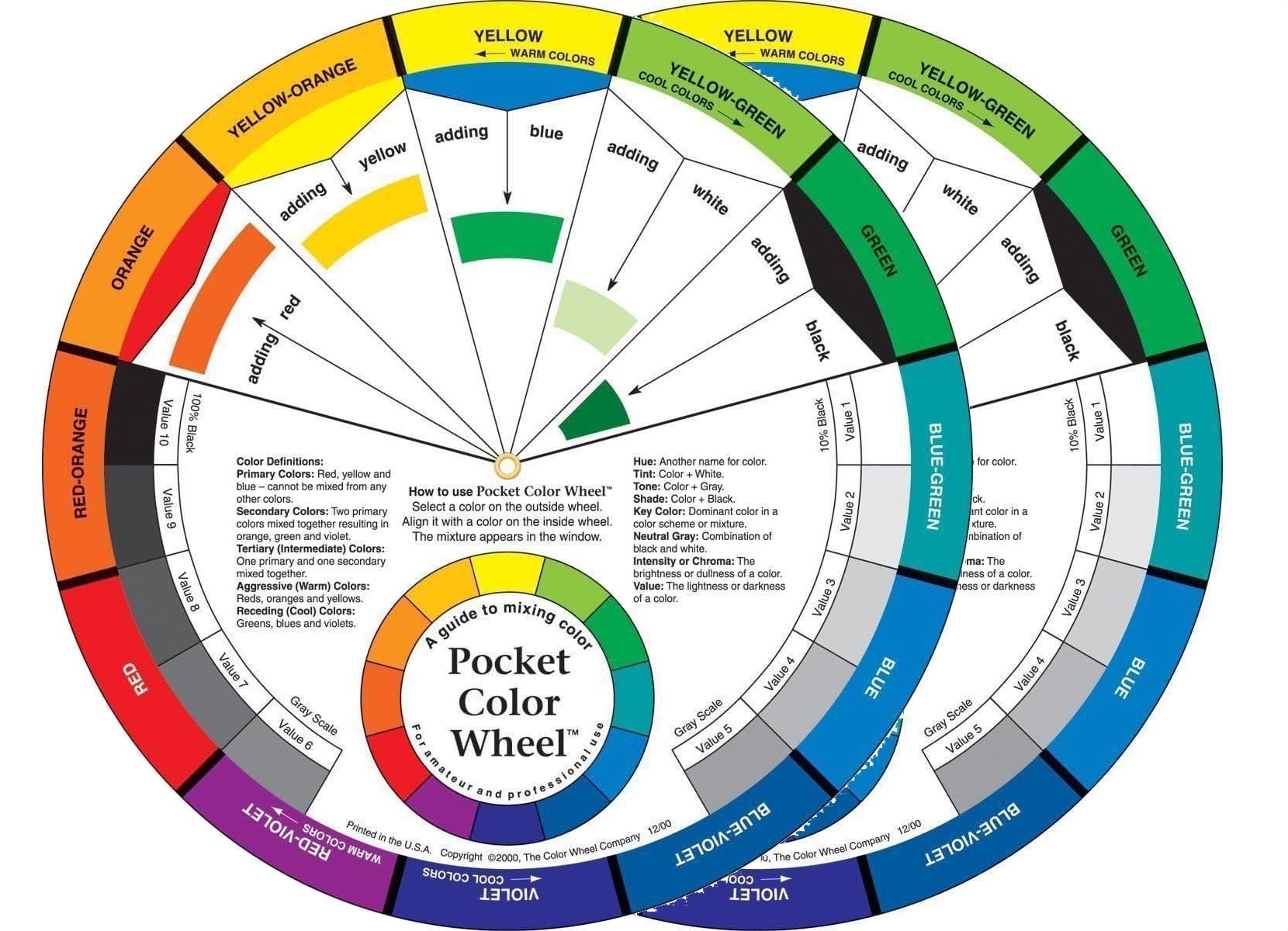 2 x Pocket Colour Wheel - Paint Mixing & Learning Guide - Art Class/Teaching Tool Twinpack by LPC - Premier Stationery